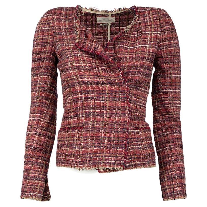 Isabel Marant Isabel Marant Etoile Red Checked Fringed Boucle Jacket Size XS For Sale