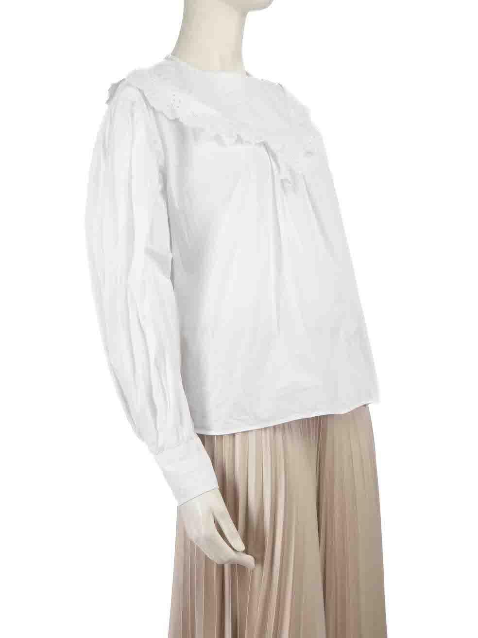 CONDITION is Very good. Hardly any visible wear to shirt is evident on this used Isabel Marant Etoile designer resale item.
 
Details
White
Cotton
Blouse
Puff sleeves
Lace trimmed
Round neckline
Buttoned cuffs
Back button closure

Made in India
