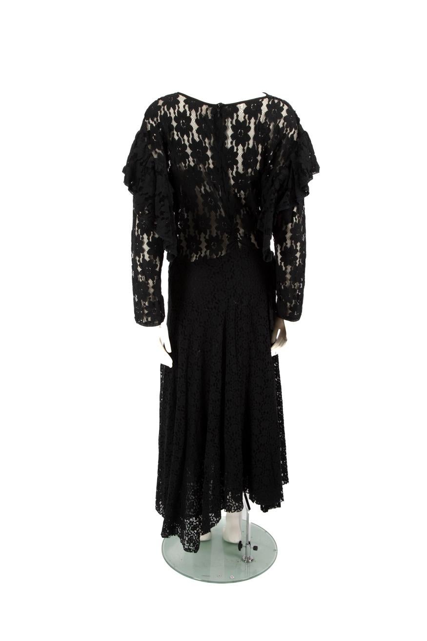 Isabel Marant Isabel Matant Étoile Black Floral Lace Ruffled Dress Size L In Good Condition For Sale In London, GB