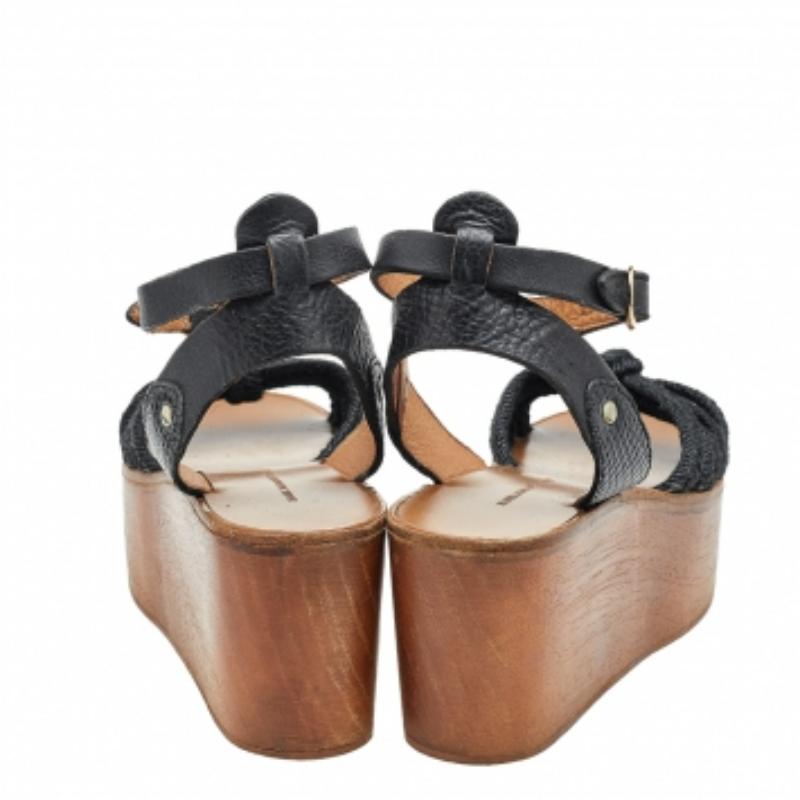 Isabel Marant Jute & Leather Knotted Wedge Platform Ankle Strap Sandals Size 36 Bon état - En vente à Dubai, Al Qouz 2