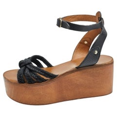 Isabel Marant Jute & Leather Knotted Wedge Platform Ankle Strap Sandals Size 36