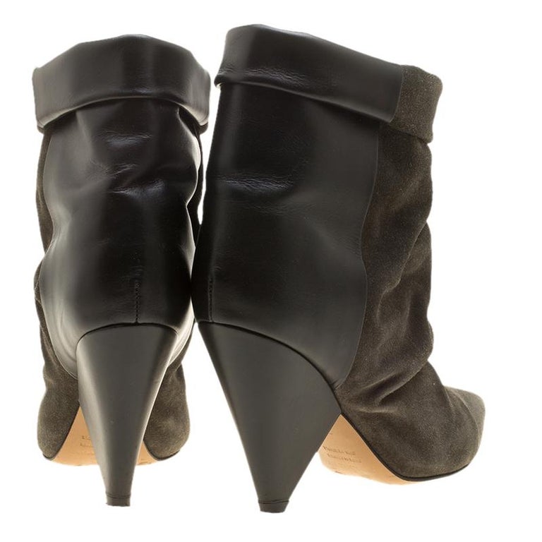 Isabel Marant Khaki Green Suede and Black Leather Andrew Pointed Toe Ankle  Boots For Sale at 1stDibs