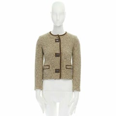 ISABEL MARANT Kios brown virgin wool boucle suede trimmed twist lock jacket FR36