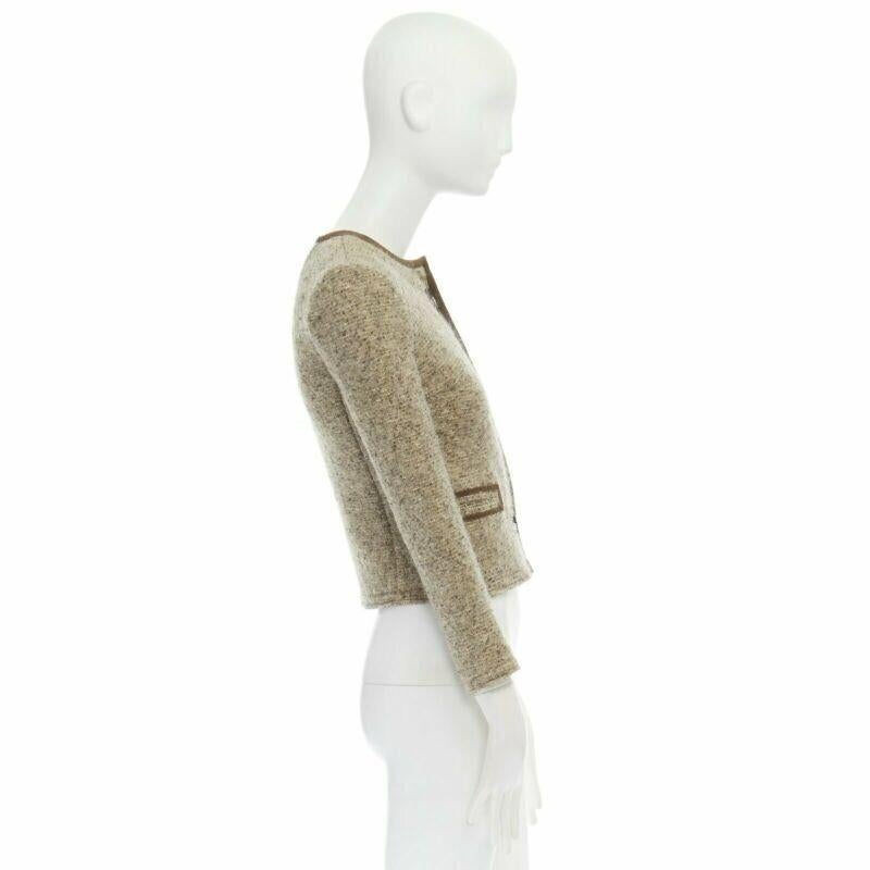 ISABEL MARANT Kios brown virgin wool boucle suede trimmed twist lock jacket FR36 For Sale 1