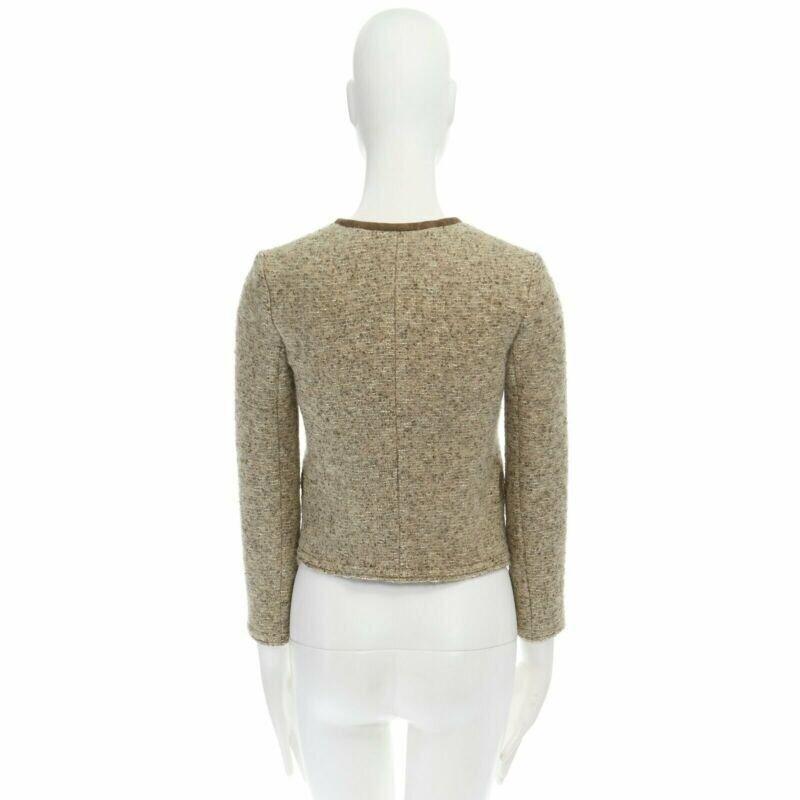 ISABEL MARANT Kios brown virgin wool boucle suede trimmed twist lock jacket FR36 For Sale 2