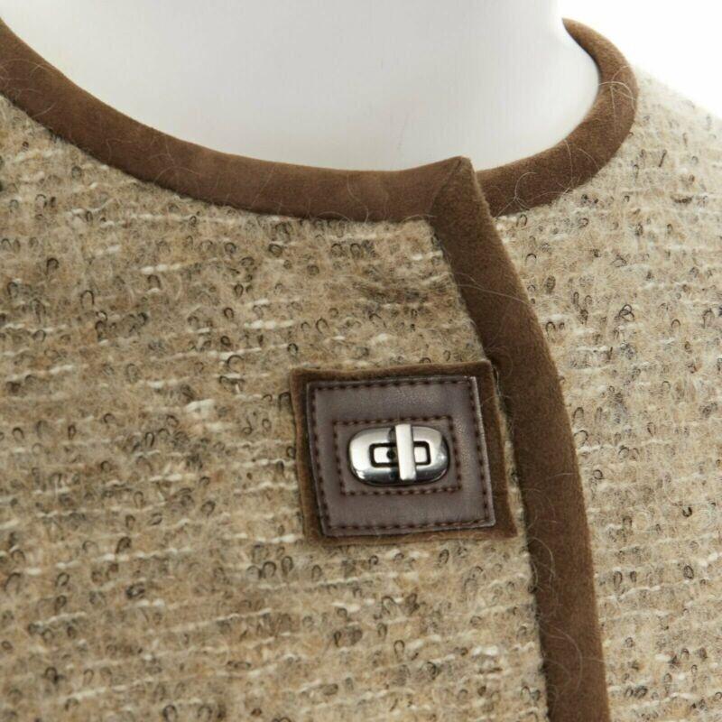 ISABEL MARANT Kios brown virgin wool boucle suede trimmed twist lock jacket FR36 For Sale 4