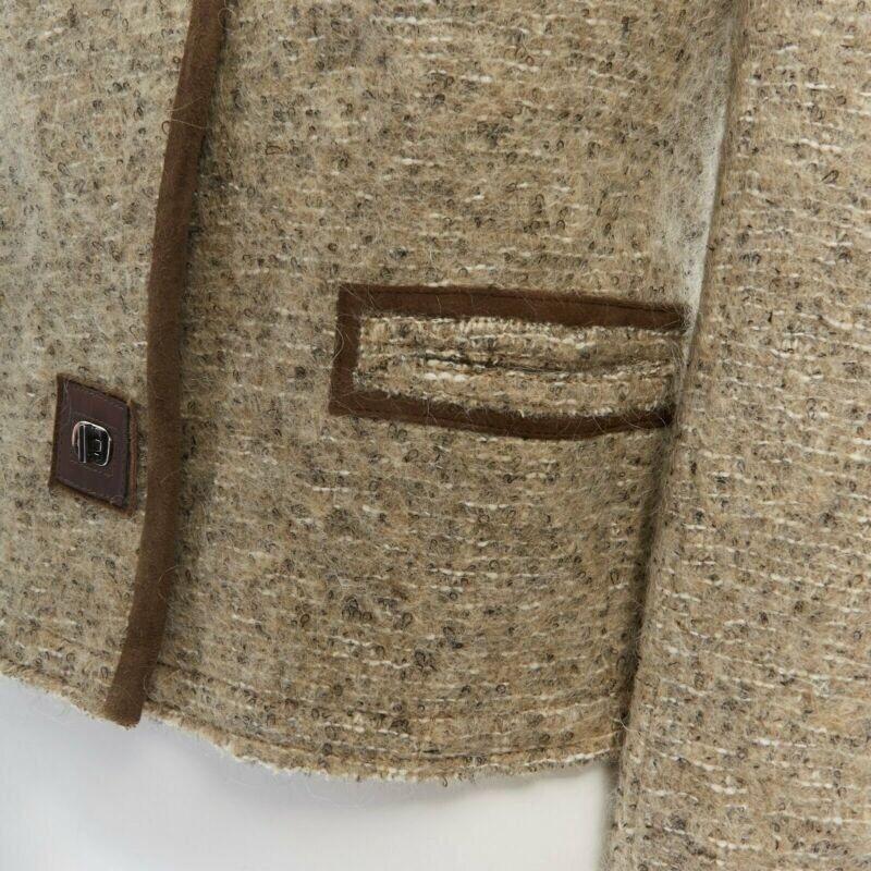 ISABEL MARANT Kios brown virgin wool boucle suede trimmed twist lock jacket FR36 For Sale 5