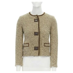 ISABEL MARANT Kios giacca marrone in lana vergine bouclé con rifiniture in pelle scamosciata FR36