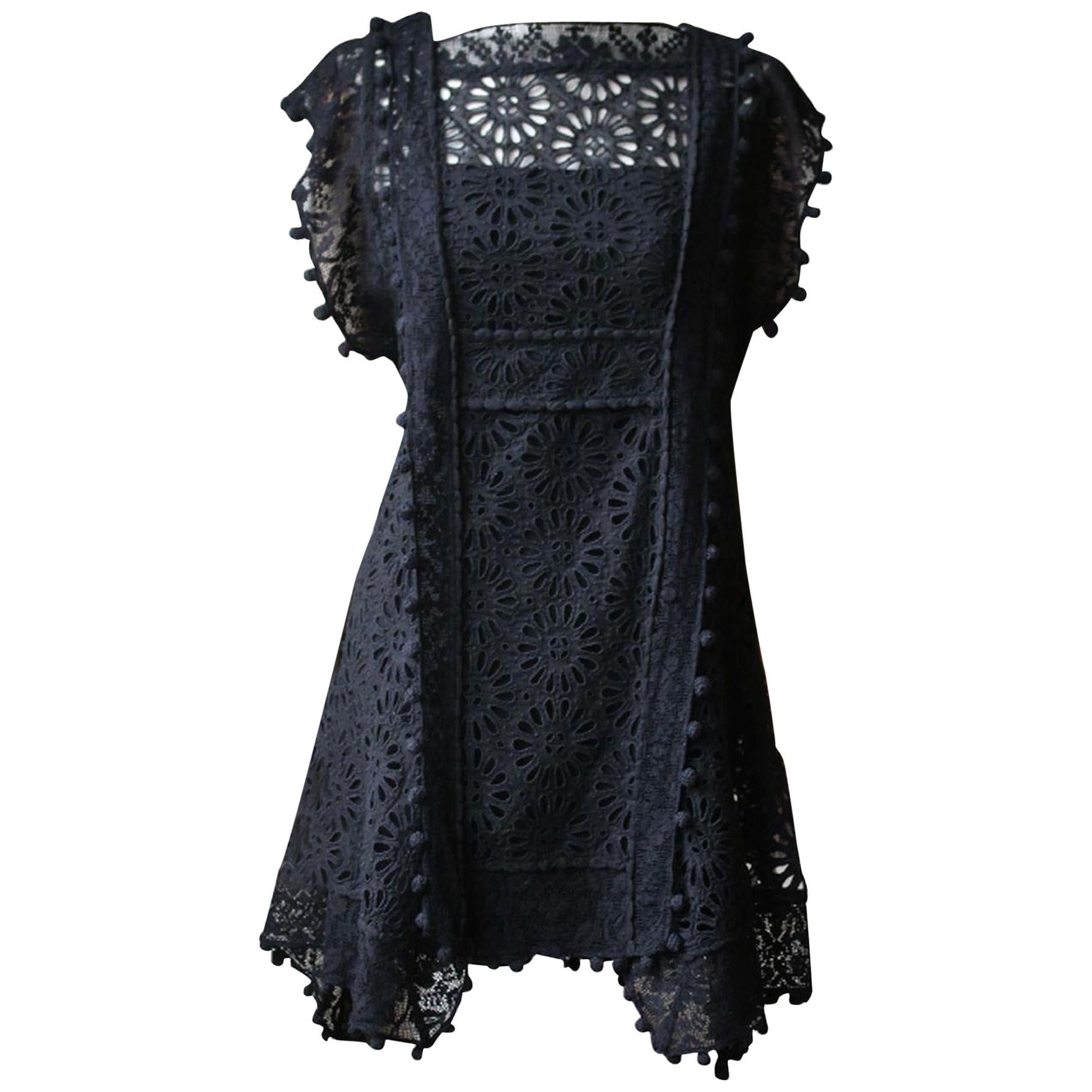 Pompom Trimmed Broderie Anglaise Dress 