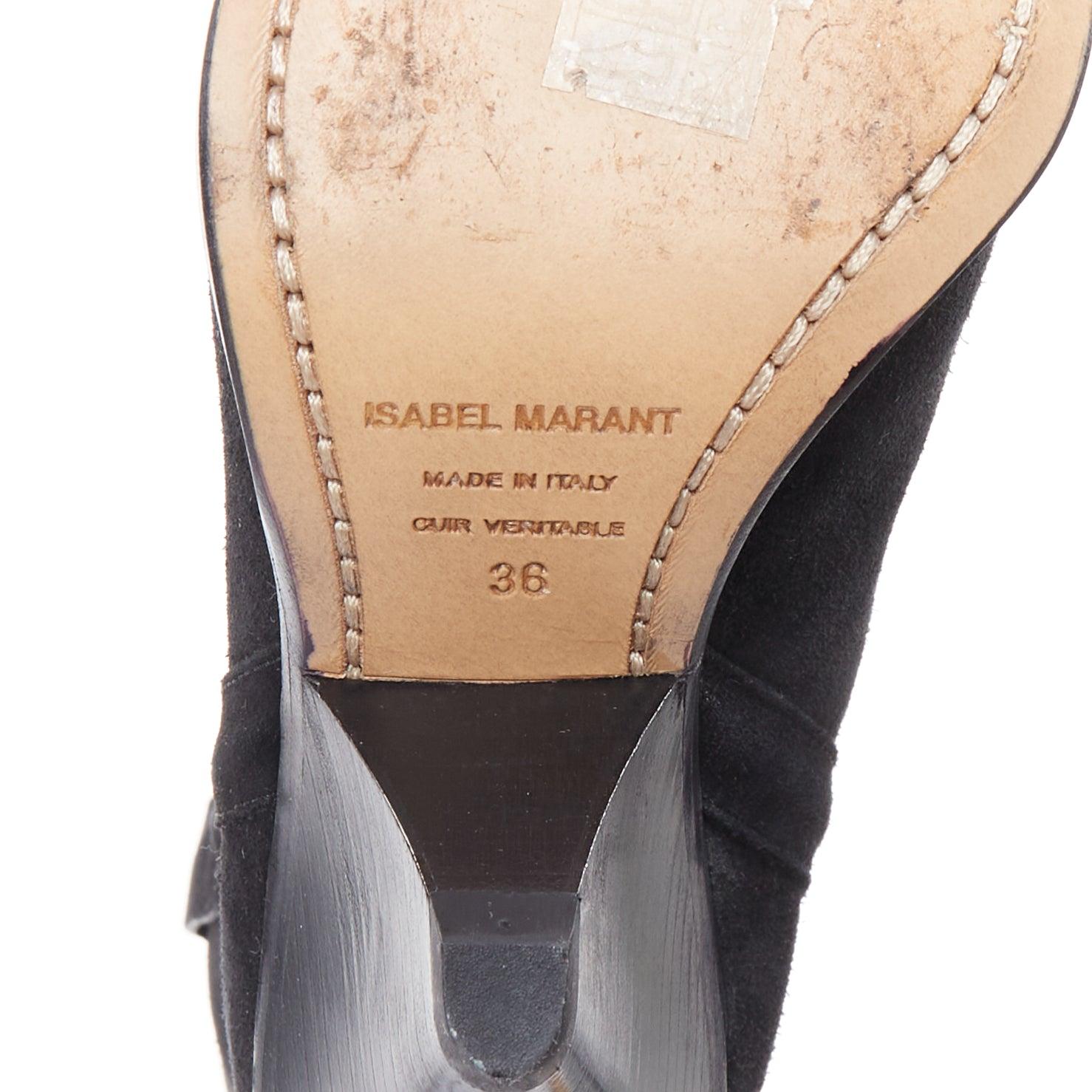 ISABEL MARANT Lamsy black suede leather silver cap toes ankles cone boots EU36 For Sale 6