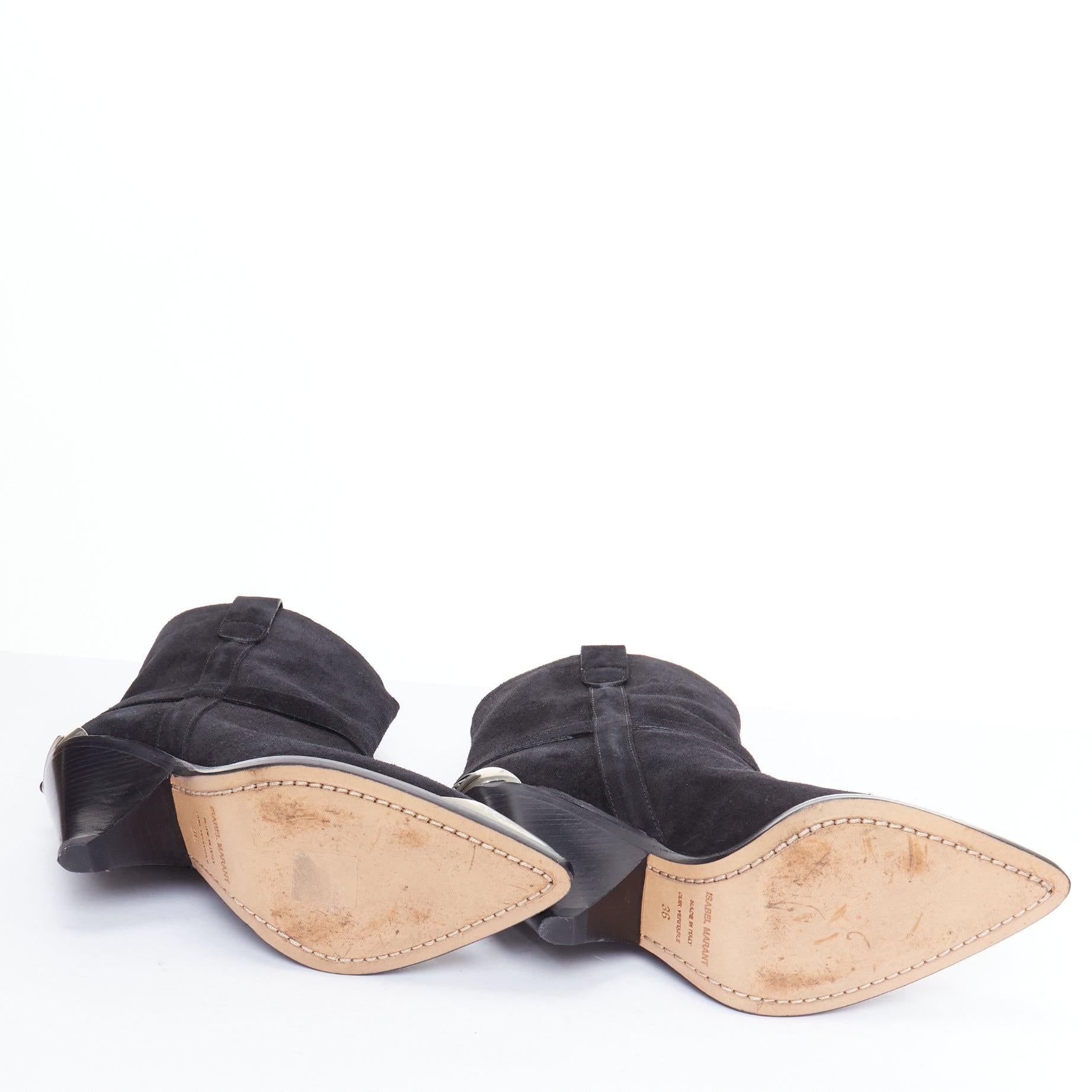 ISABEL MARANT Lamsy black suede leather silver cap toes ankles cone boots EU36 For Sale 7