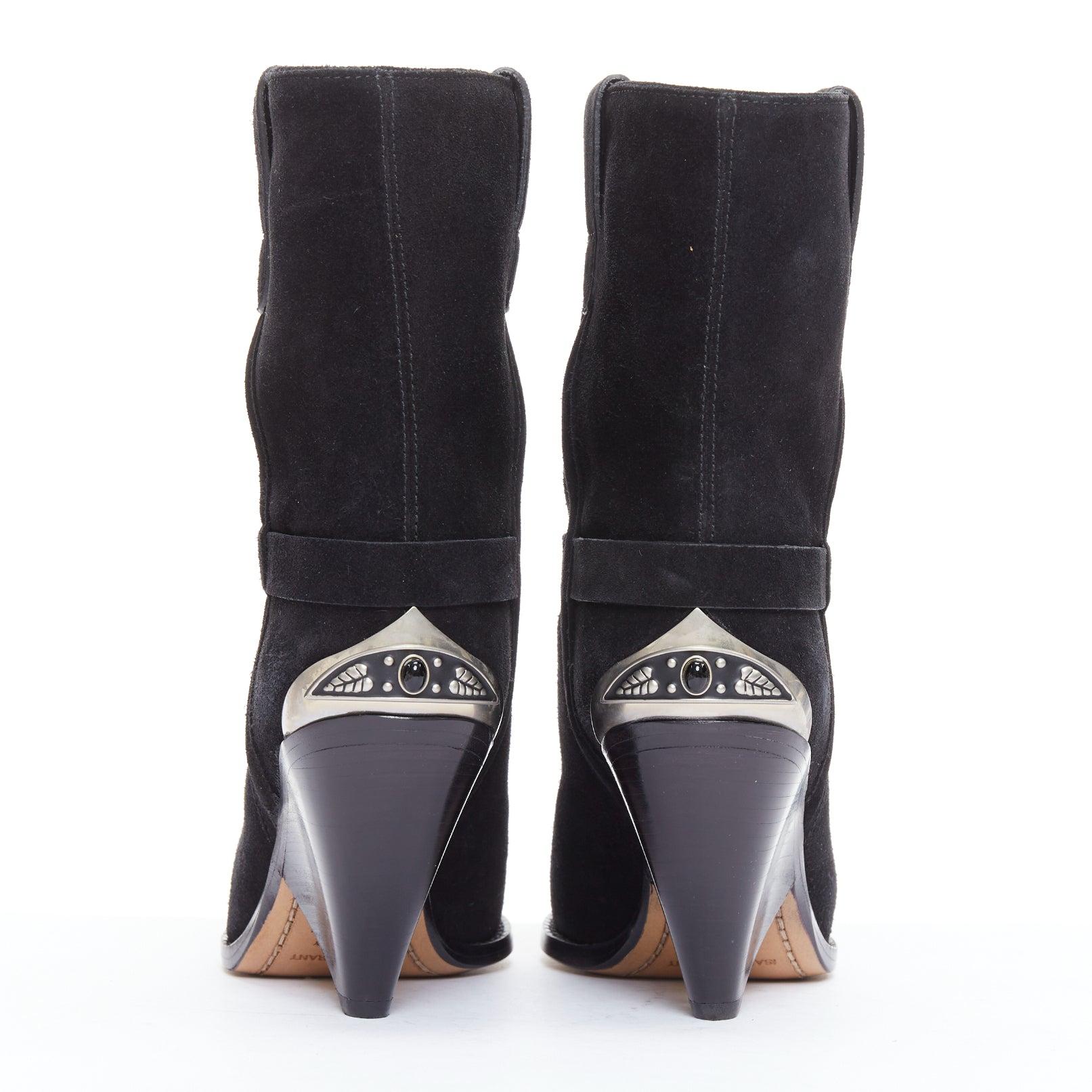 ISABEL MARANT Lamsy black suede leather silver cap toes ankles cone boots EU36 For Sale 1