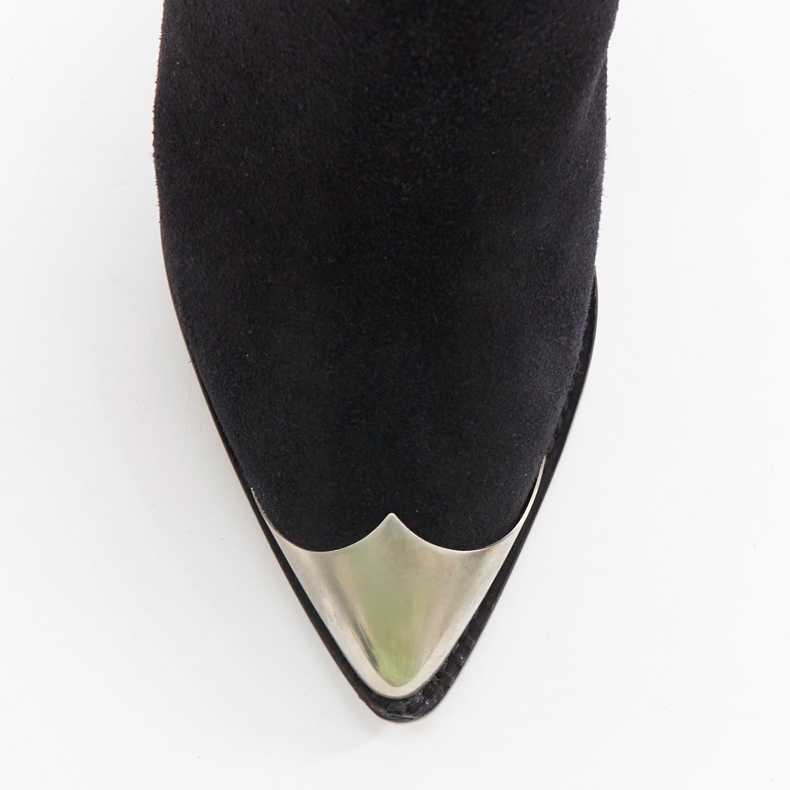 ISABEL MARANT Lamsy black suede leather silver cap toes ankles cone boots EU36 For Sale 2