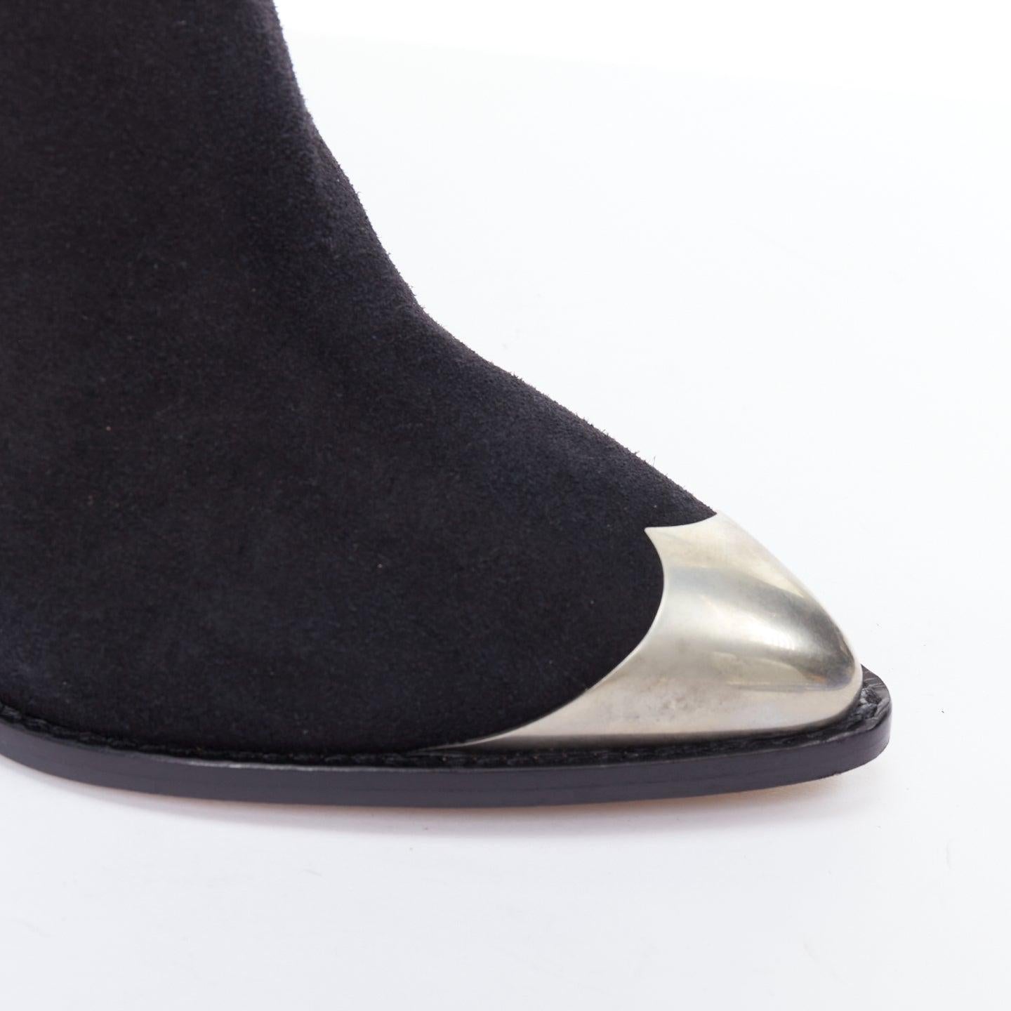 ISABEL MARANT Lamsy black suede leather silver cap toes ankles cone boots EU36 For Sale 3