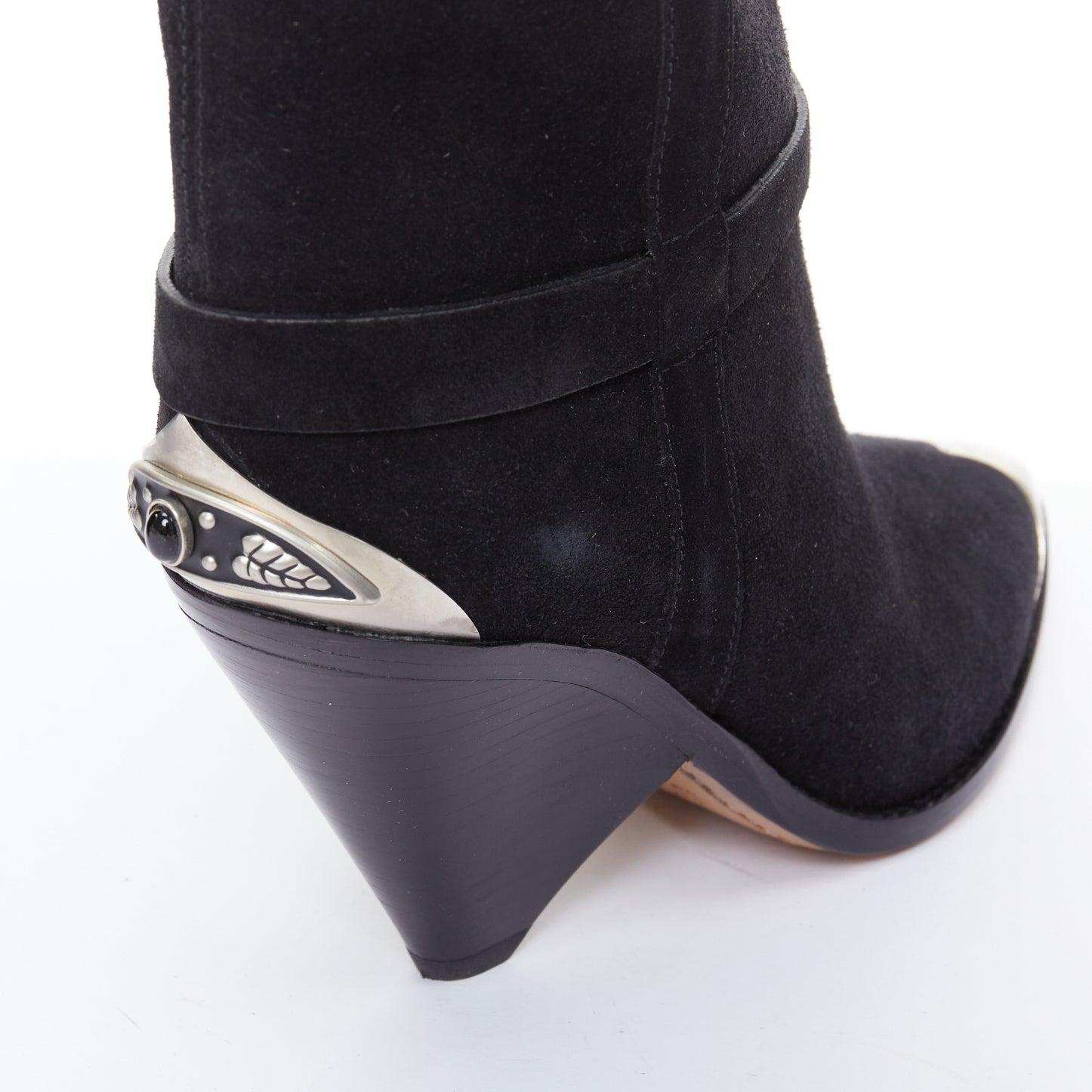 ISABEL MARANT Lamsy black suede leather silver cap toes ankles cone boots EU36 For Sale 4