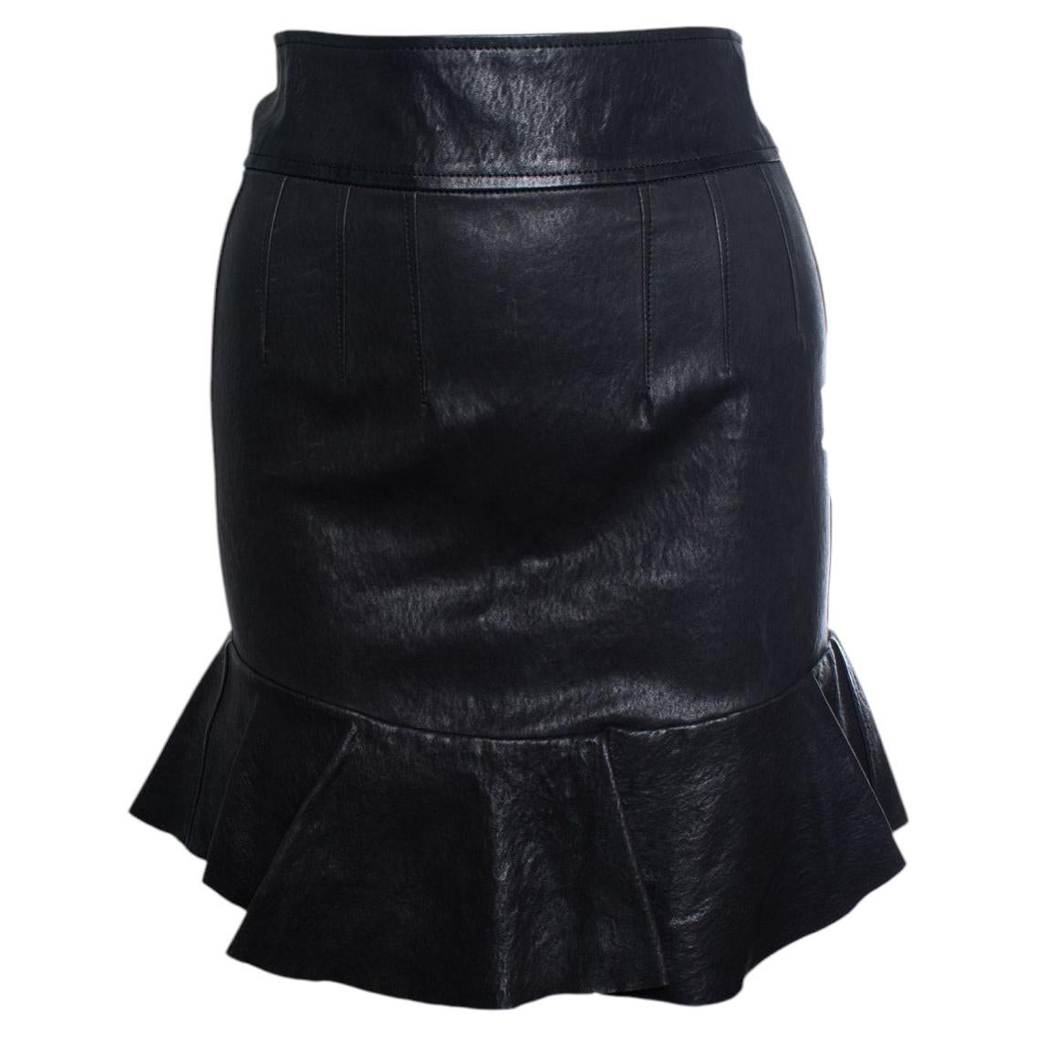 Isabel Marant, leather skirt with ruffle stroke For Sale