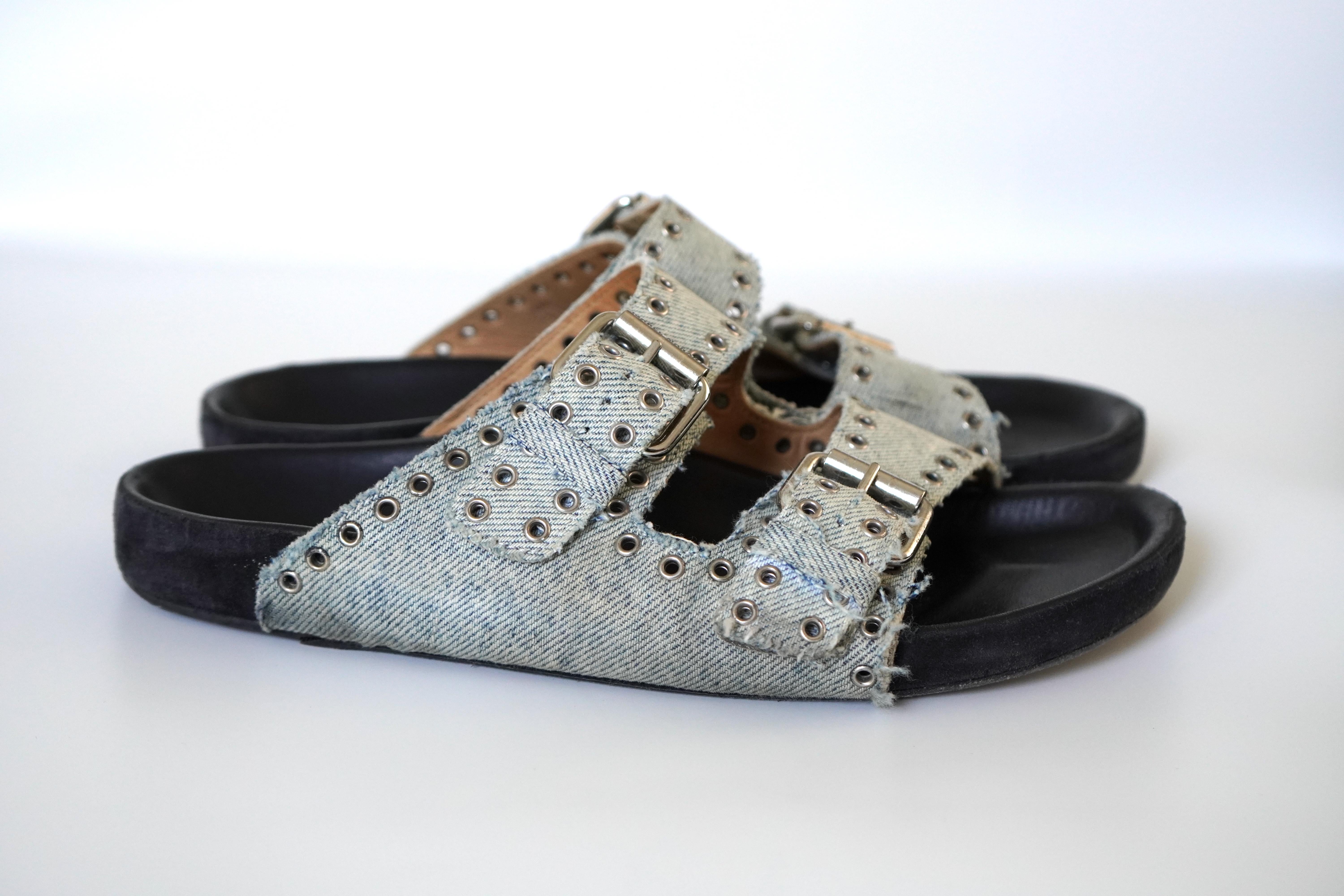 Women's Isabel Marant Lennyo Denim Dual-buckle Sandals 39 For Sale