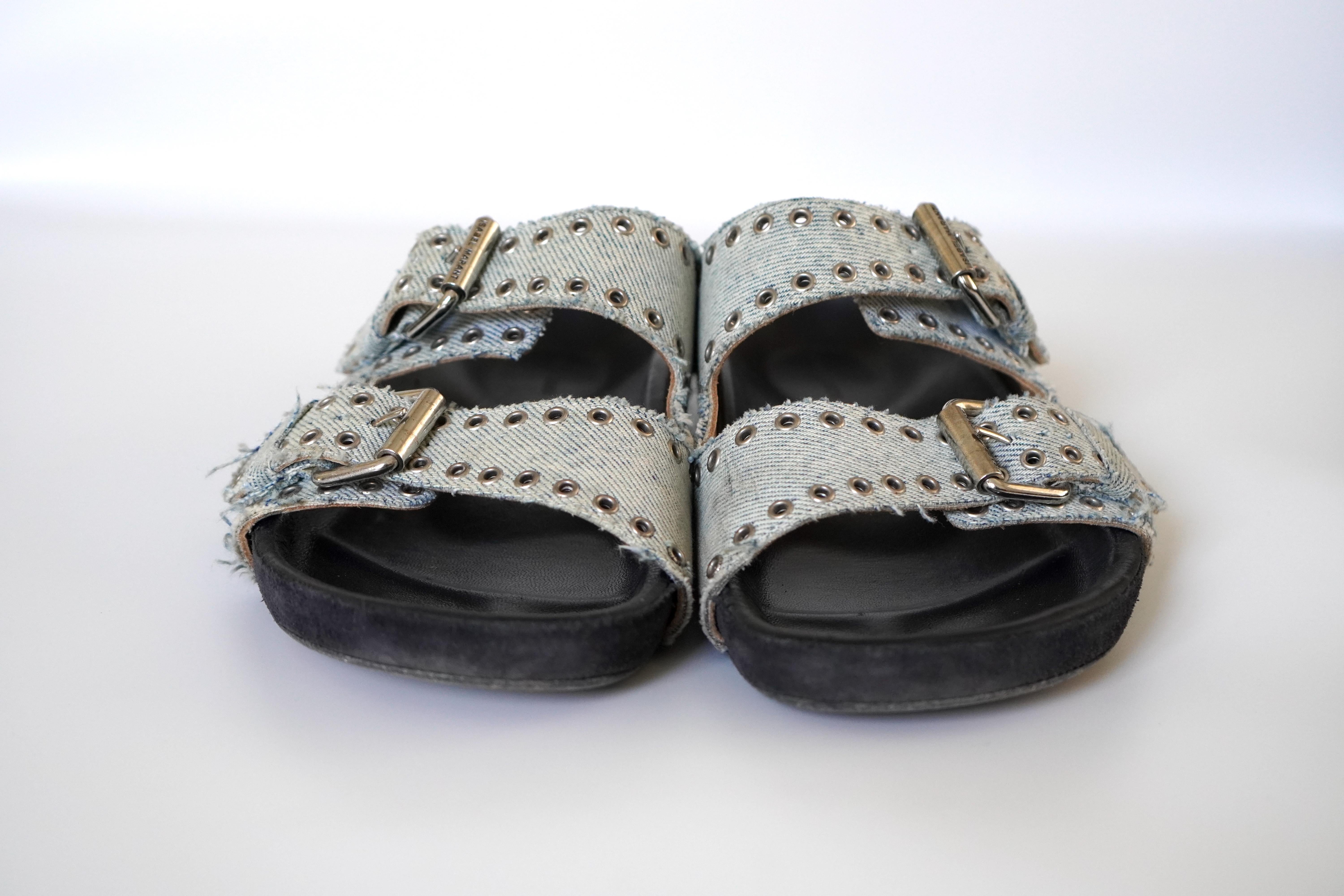 Isabel Marant Lennyo Denim Dual-buckle Sandals 39 en vente 1