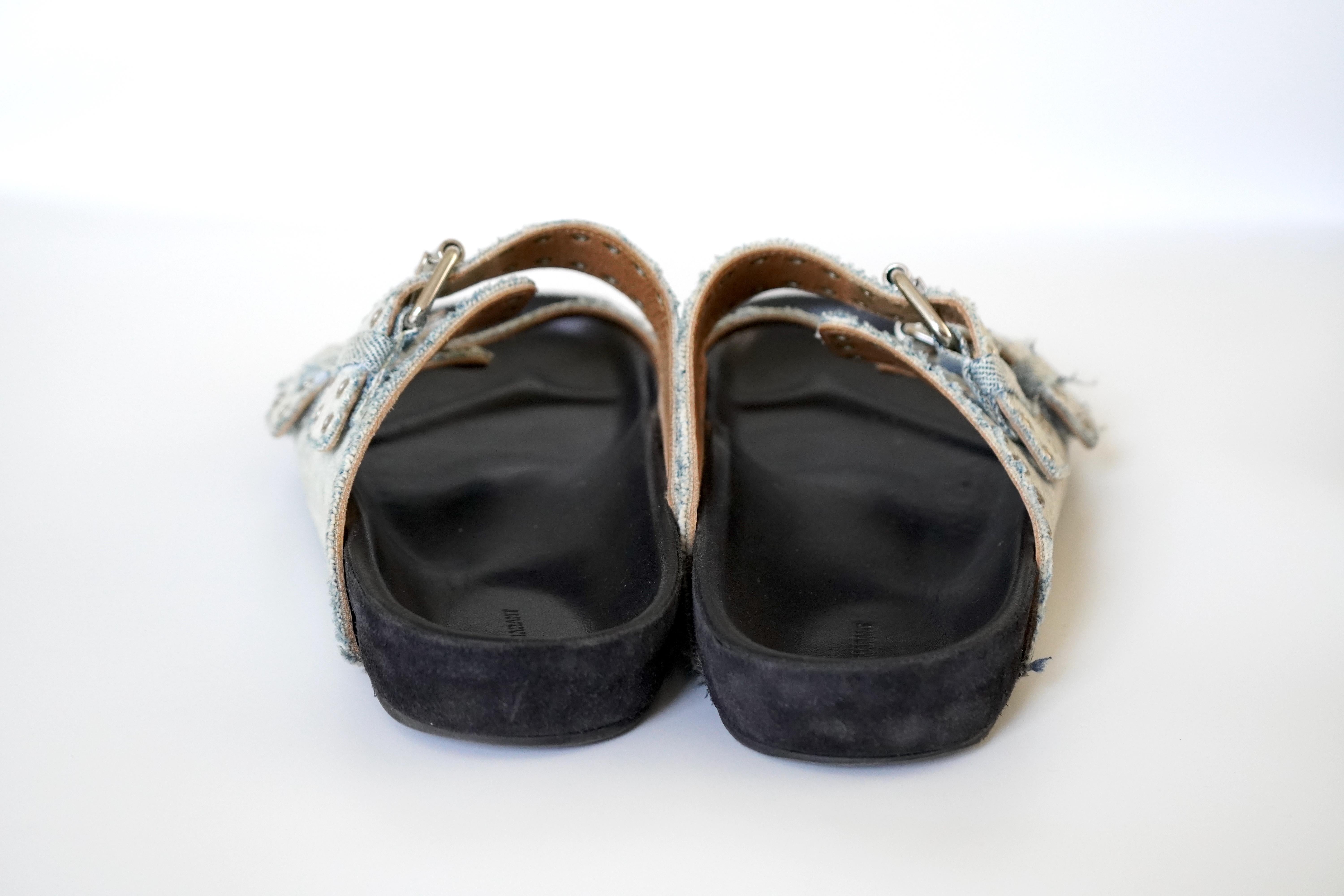 Isabel Marant Lennyo Denim Dual-buckle Sandals 39 For Sale 2
