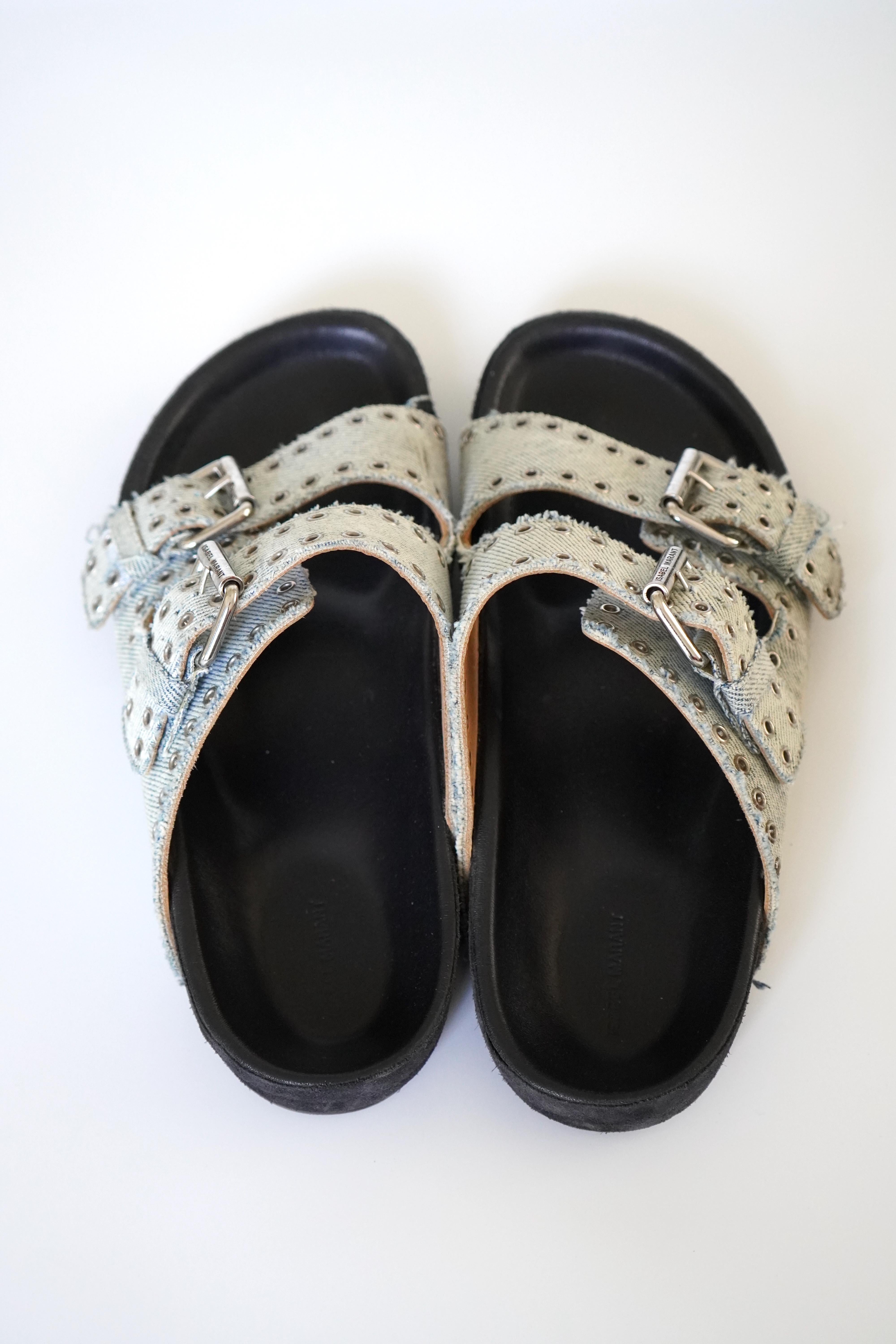 Isabel Marant Lennyo Denim Dual-buckle Sandals 39 For Sale 3