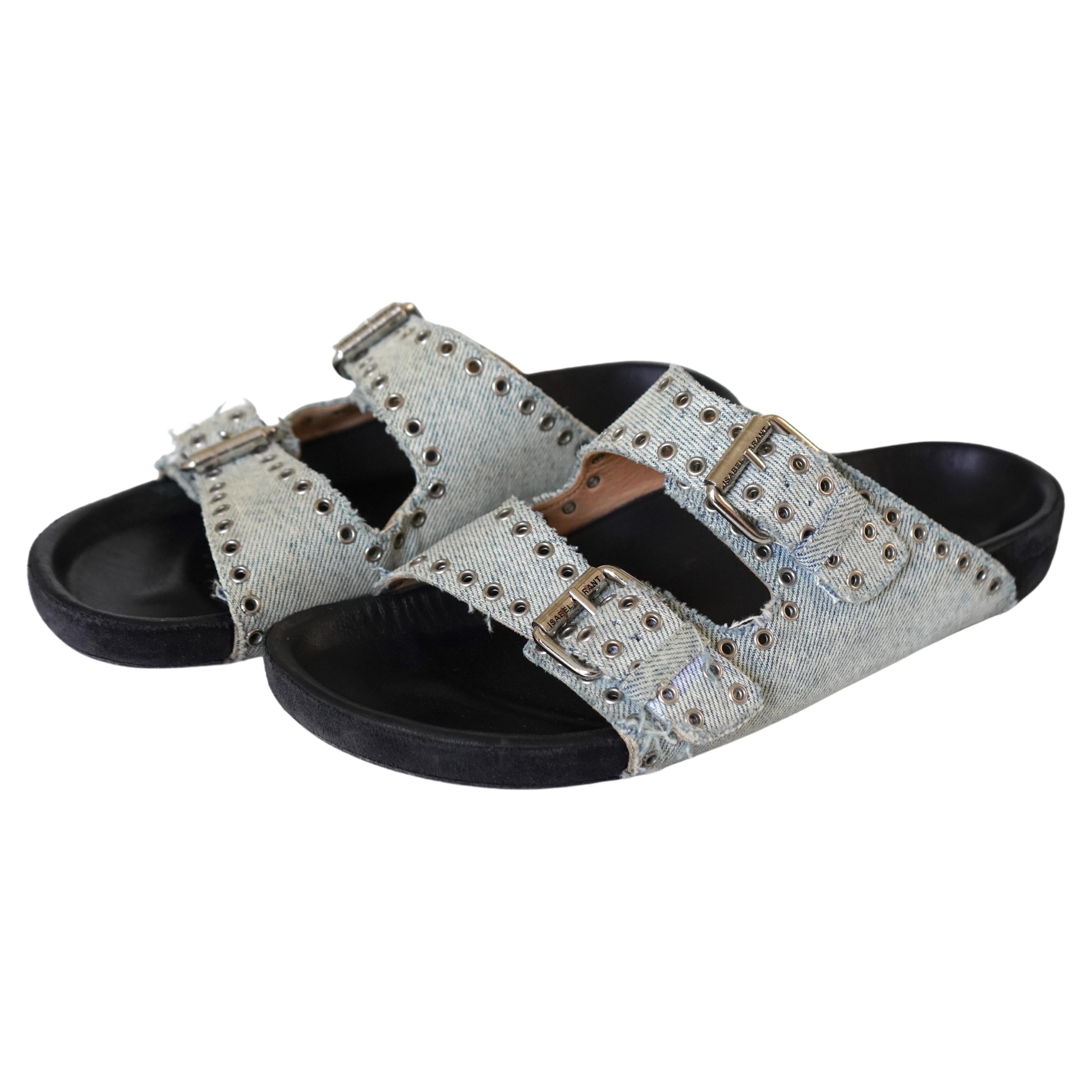 Isabel Marant Lennyo Denim Dual-buckle Sandals 39 en vente