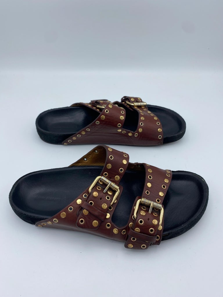 Isabel Marant Lennyo Grommet Leather Slides Sandals, Size For Sale | isabel marant sandals sale, lennyo studded slide sandal, isabel sandals sale