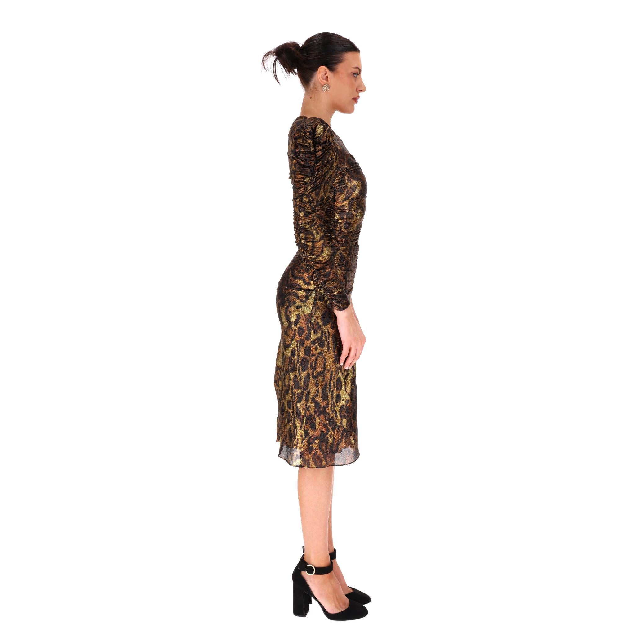 Black Isabel Marant Leopard Print Silk Blend Ruched Dress For Sale
