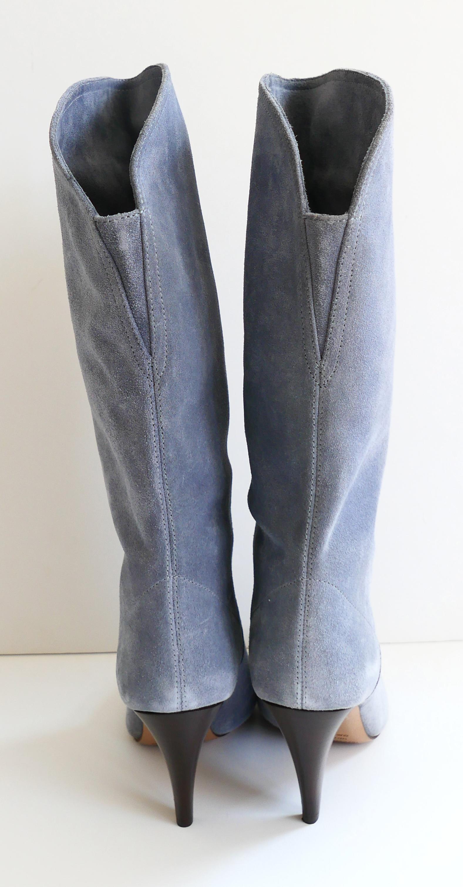 Gray Isabel Marant Lestee Greyish Blue Suede Cowboy Boots For Sale