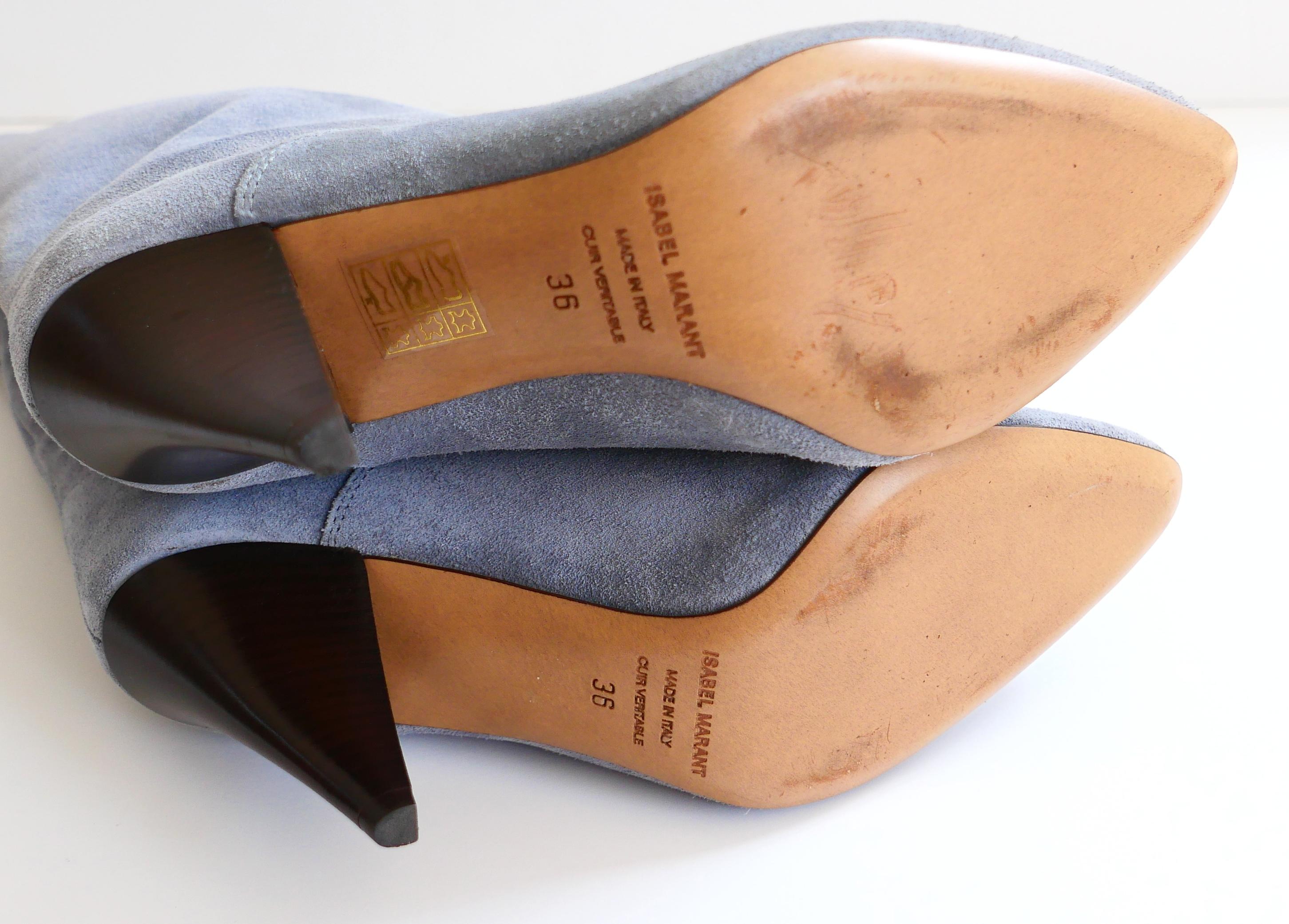 Isabel Marant Lestee Greyish Blue Suede Cowboy Boots In Excellent Condition For Sale In London, GB