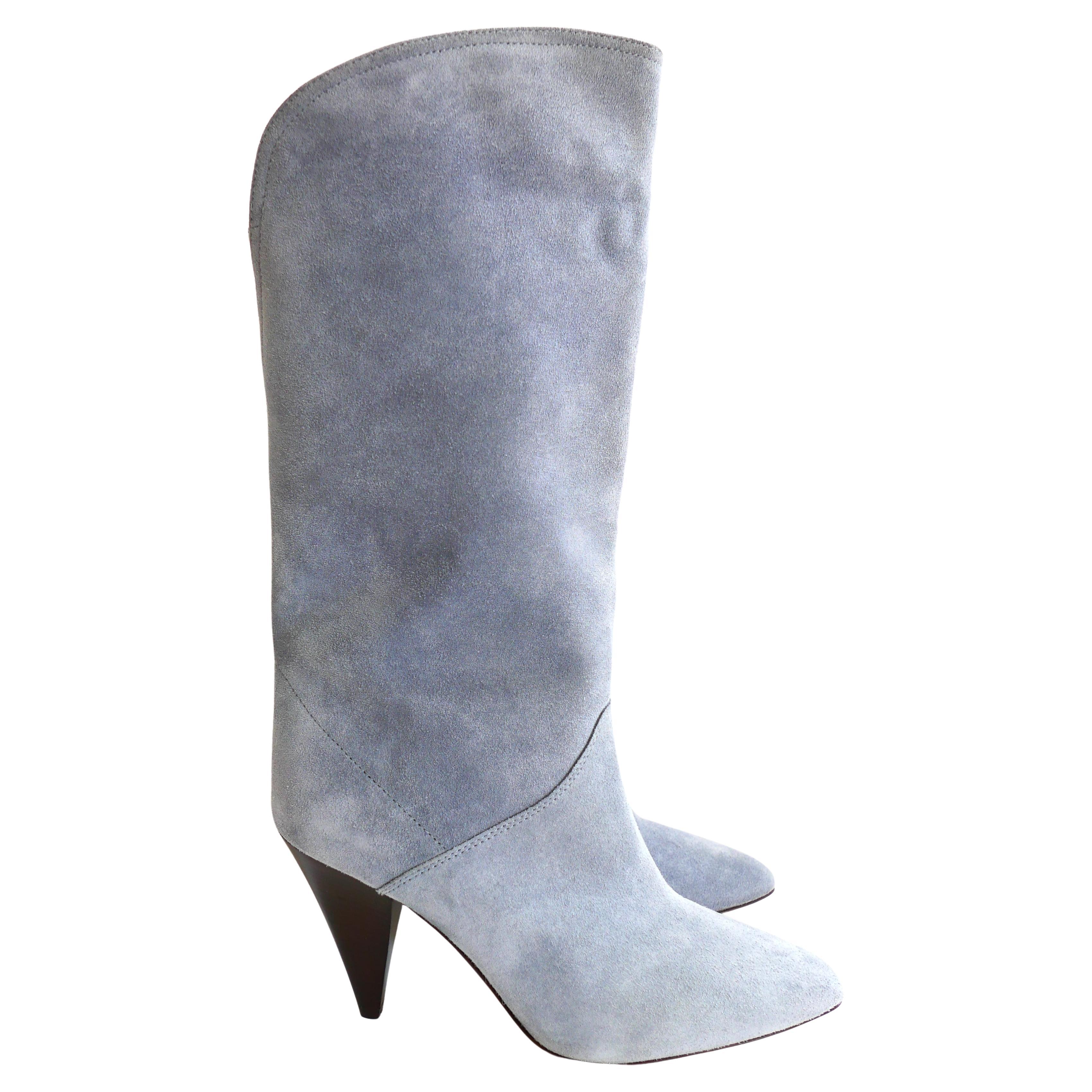 Isabel Marant Lestee Greyish Blue Suede Cowboy Boots For Sale