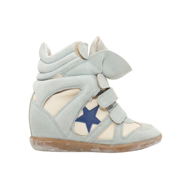 Isabel Marant Light Blue Suede Wedge Sneakers For Sale at 1stDibs