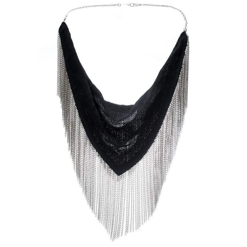 Isabel Marant Linares Handkerchief Silver Tone Bib Necklace im Zustand „Hervorragend“ in Dubai, Al Qouz 2