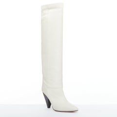 ISABEL MARANT Loens chalk beige lamb leather cone heel high boots EU37