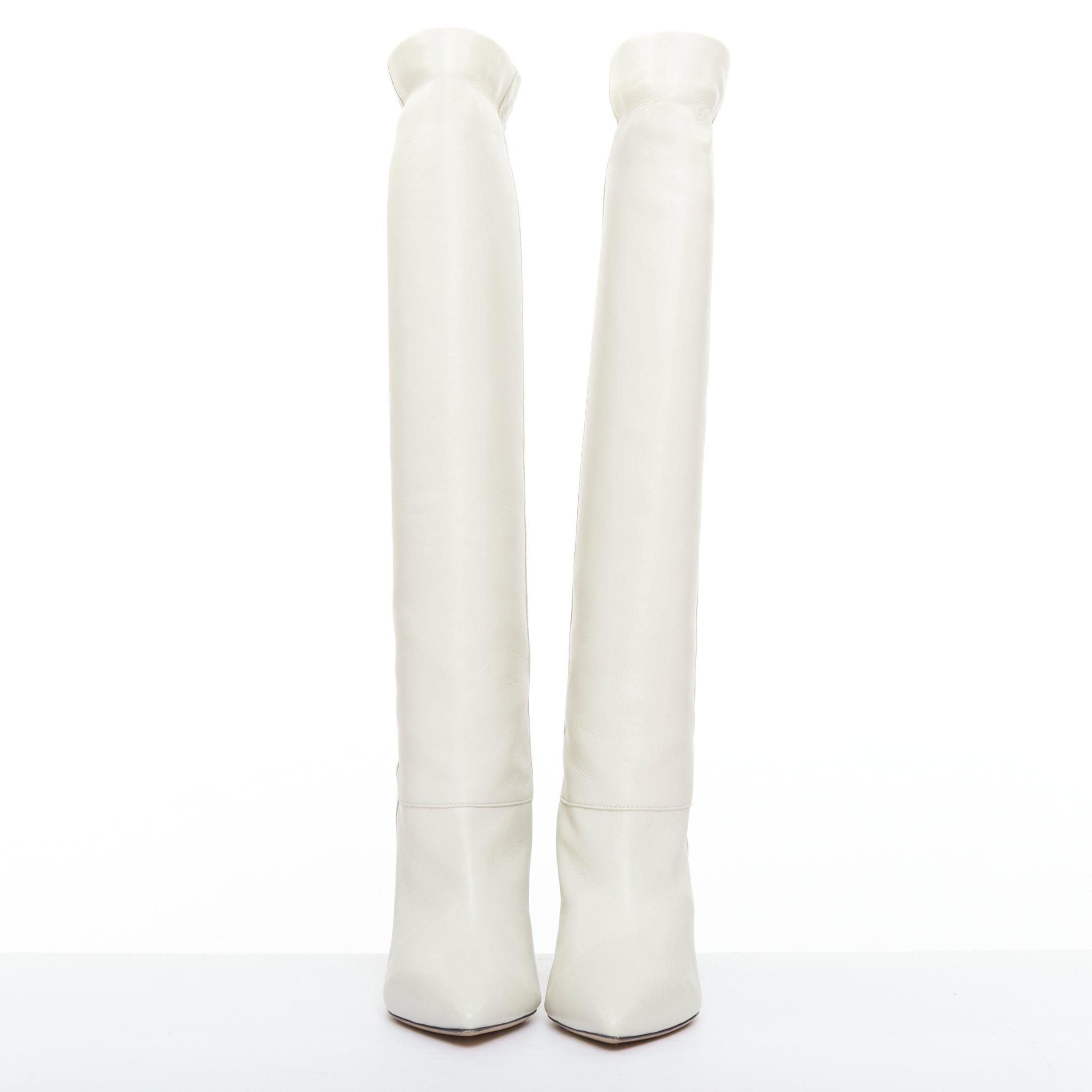 ISABEL MARANT Loens botas altas de tacón cónico de piel de cordero beige tiza EU37 Beige en venta
