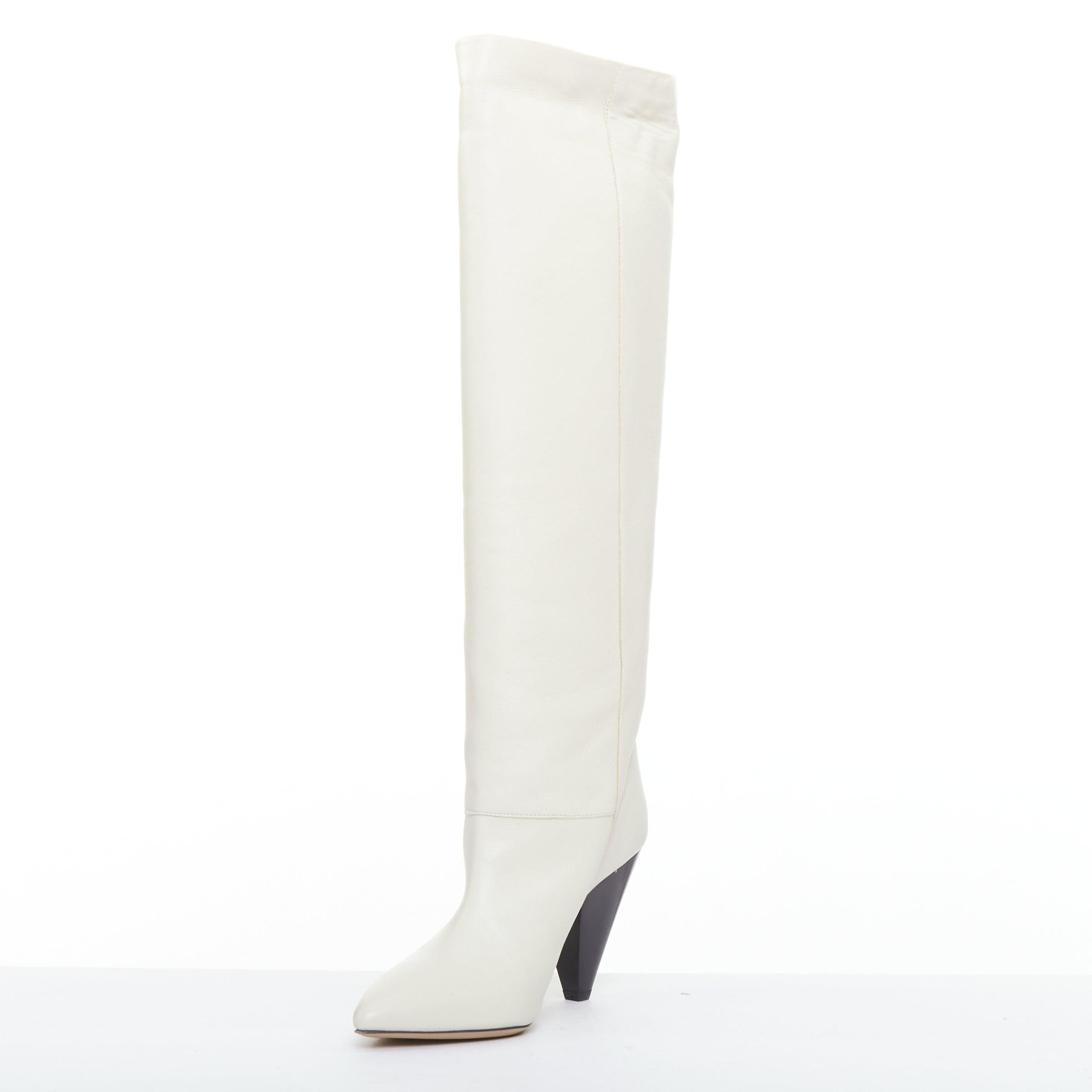 De las mujeres ISABEL MARANT Loens botas altas de tacón cónico de piel de cordero beige tiza EU37 en venta
