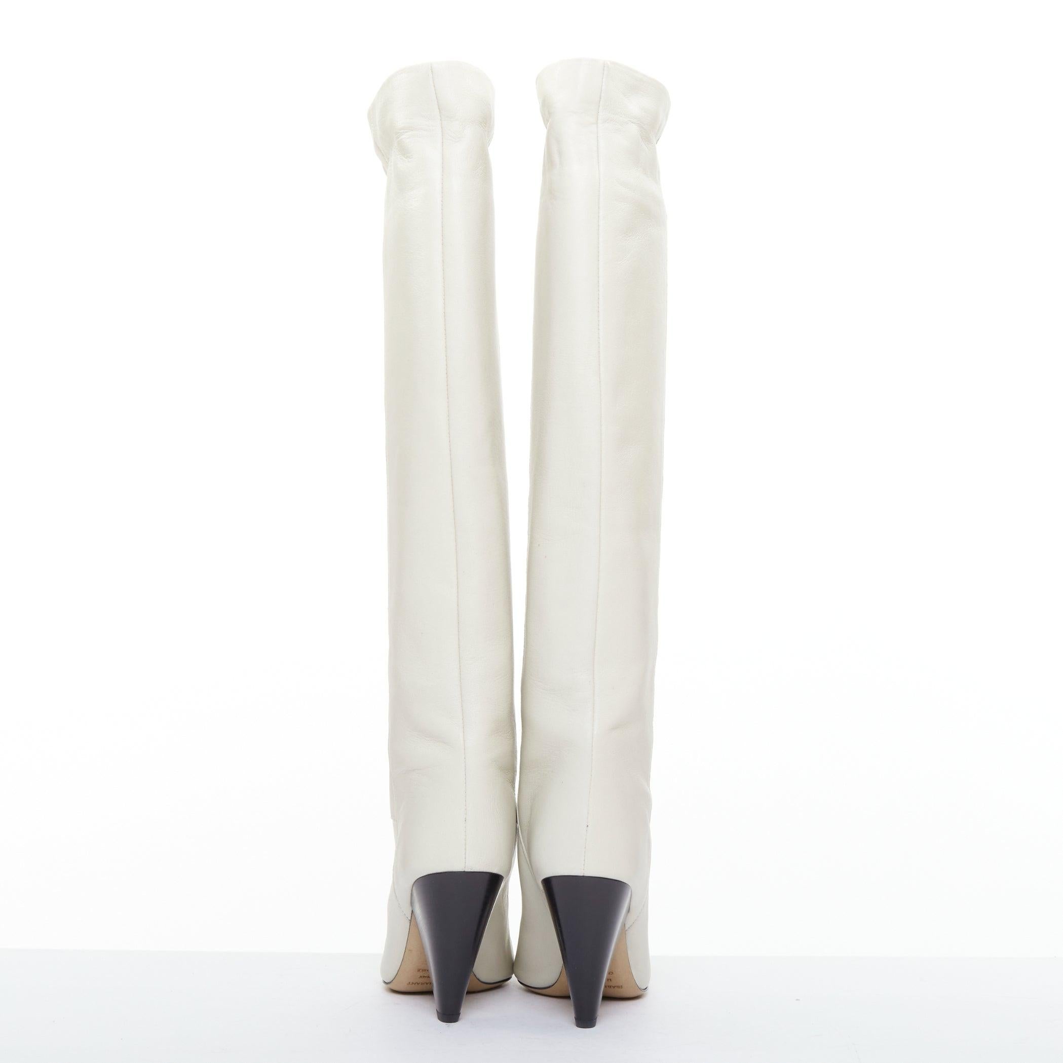 ISABEL MARANT Loens botas altas de tacón cónico de piel de cordero beige tiza EU37 en venta 1