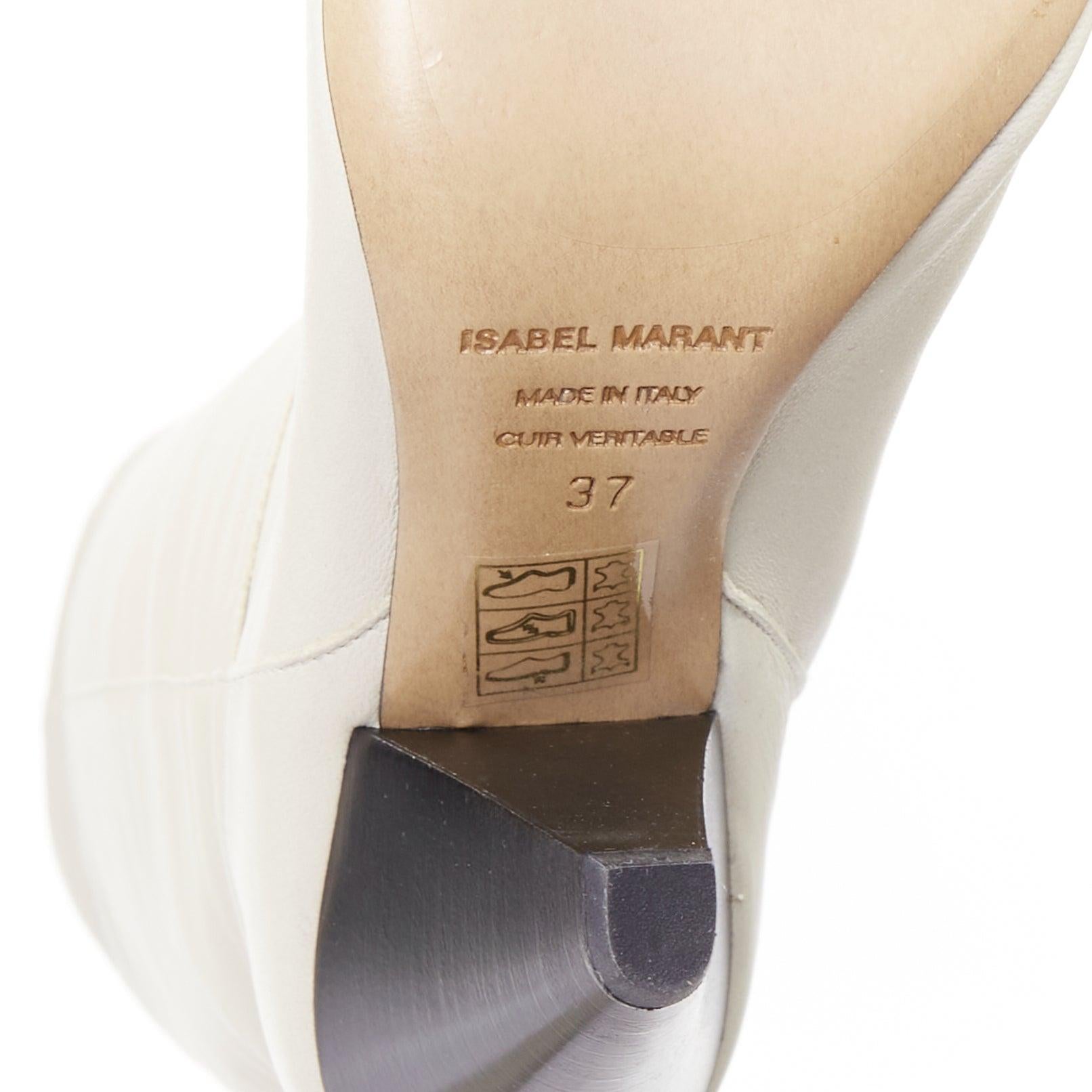 ISABEL MARANT Loens botas altas de tacón cónico de piel de cordero beige tiza EU37 en venta 5