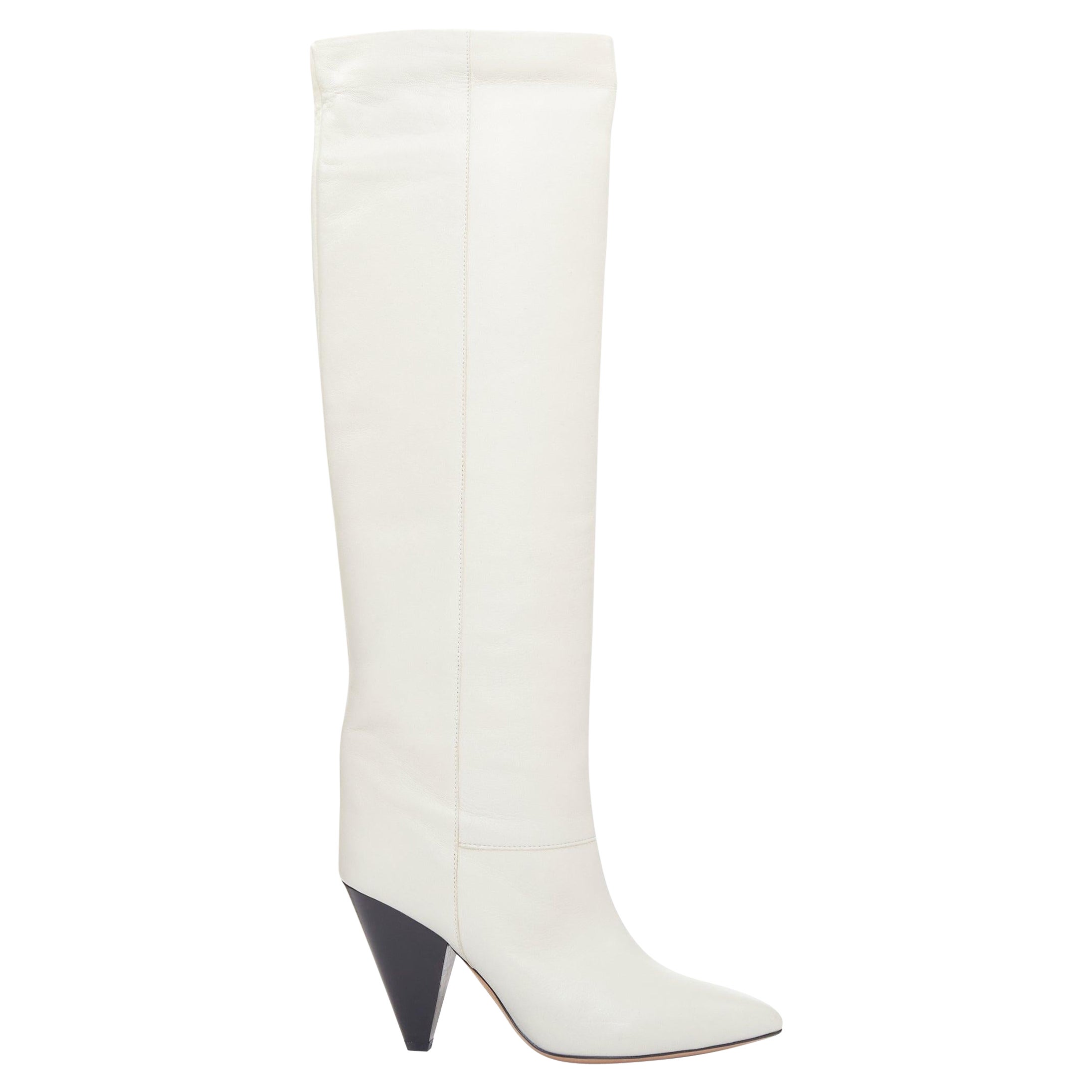 ISABEL MARANT Loens botas altas de tacón cónico de piel de cordero beige tiza EU37 en venta
