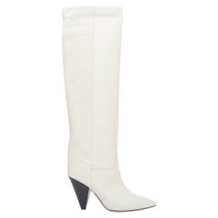 ISABEL MARANT Loens botas altas de tacón cónico de piel de cordero beige tiza EU37