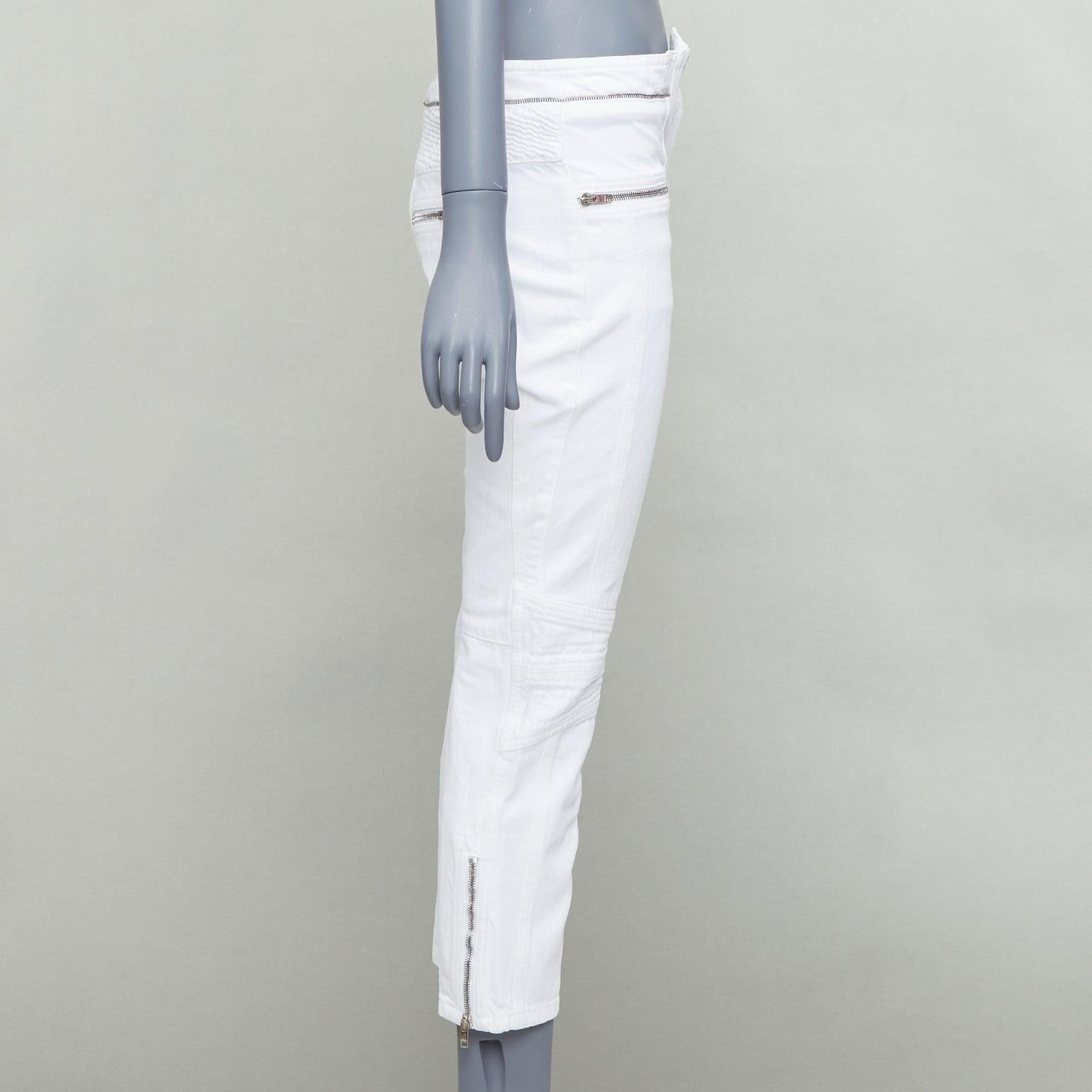 Women's ISABEL MARANT Loma white denim silver zip panelled biker jeans FR34 XS For Sale