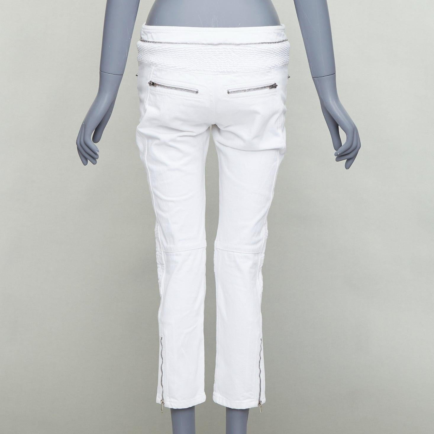 ISABEL MARANT Loma white denim silver zip panelled biker jeans FR34 XS For Sale 1
