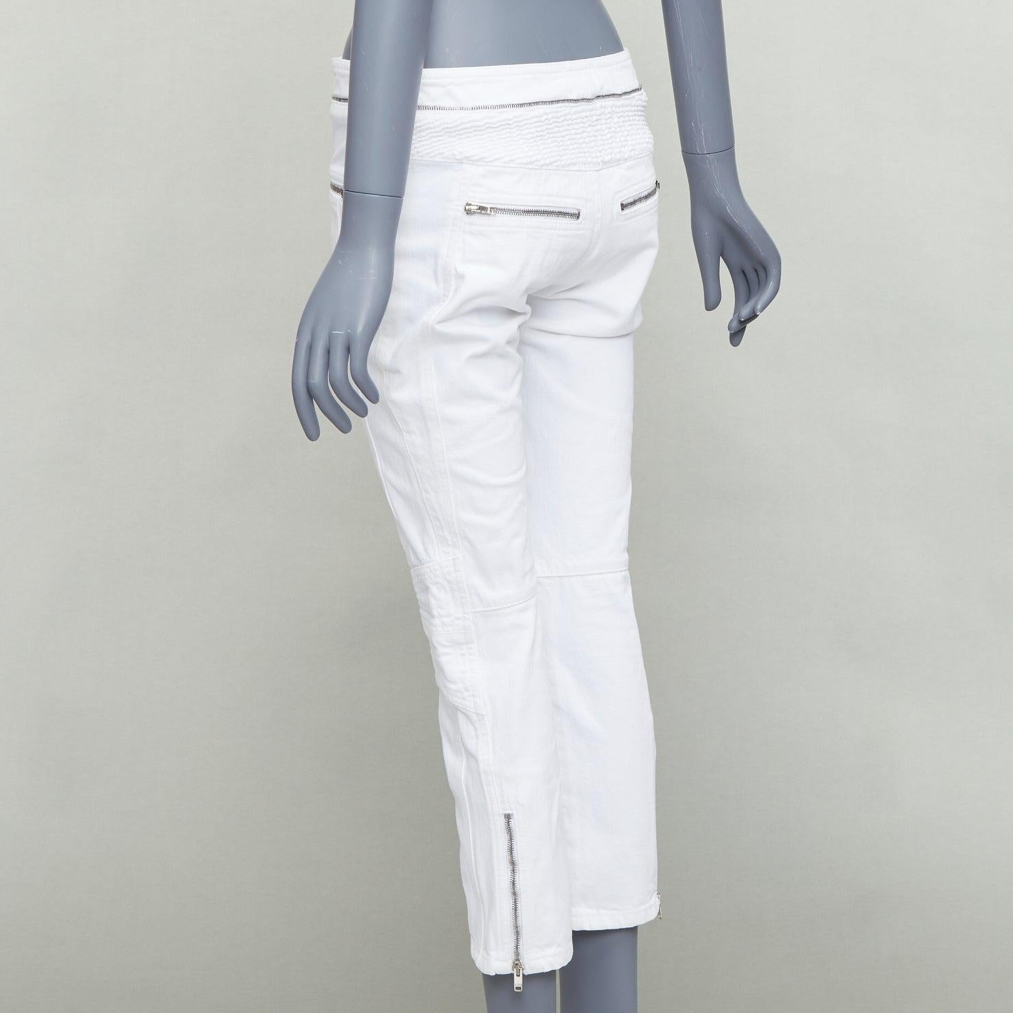 ISABEL MARANT Loma white denim silver zip panelled biker jeans FR34 XS For Sale 2