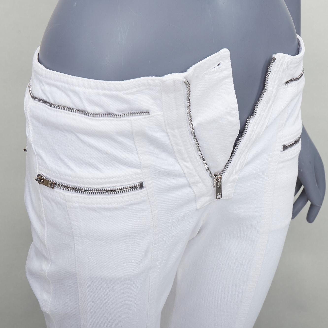 ISABEL MARANT Loma white denim silver zip panelled biker jeans FR34 XS For Sale 3