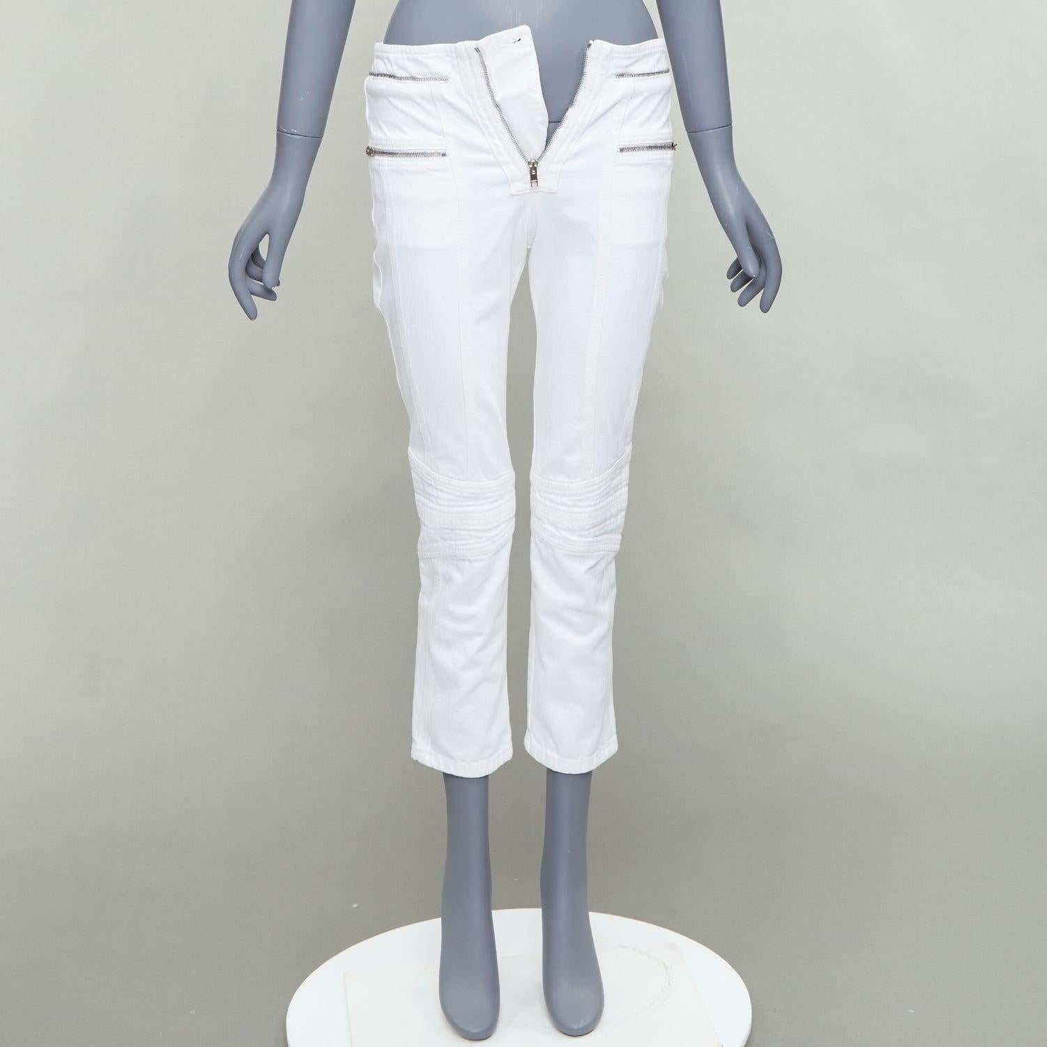 ISABEL MARANT Loma white denim silver zip panelled biker jeans FR34 XS For Sale 5