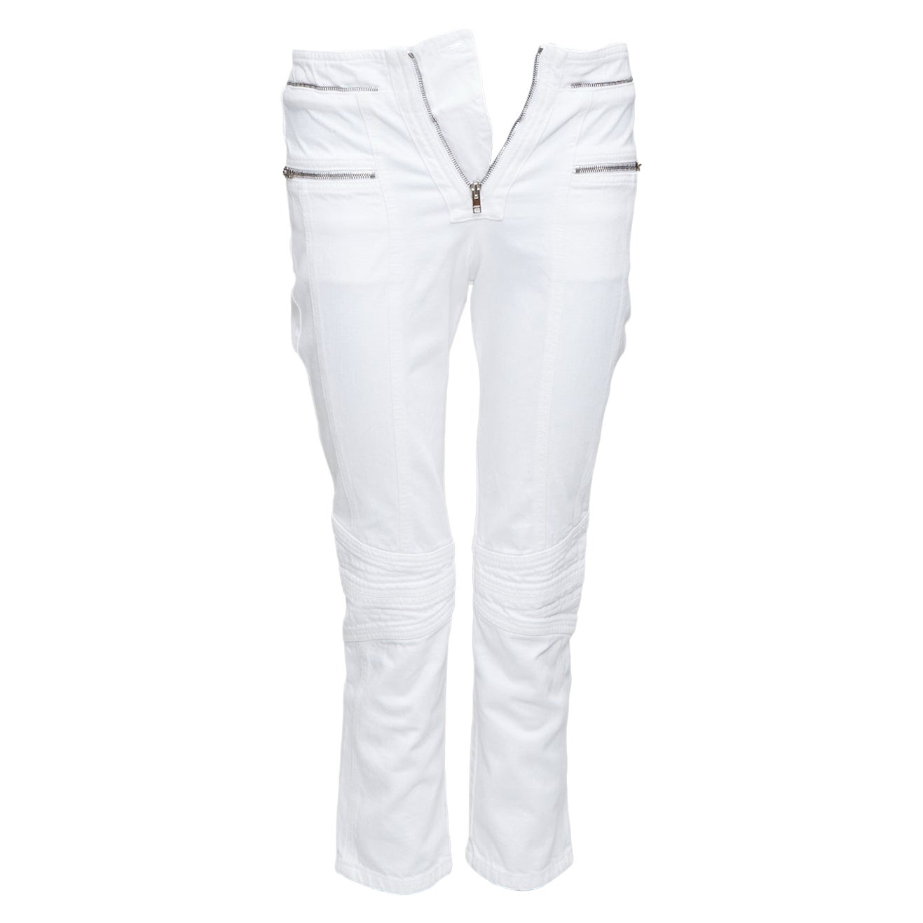 Pre-owned Isabel Marant Loma White Denim Silver Zip Panelled Biker Jeans Fr34 Xs