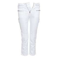 ISABEL MARANT Loma white denim silver zip panelled biker jeans FR34 XS