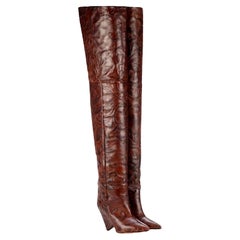 Isabel Marant Lostynn AW17 Brown Geprägtes Leder Oberschenkelhohe Stiefel