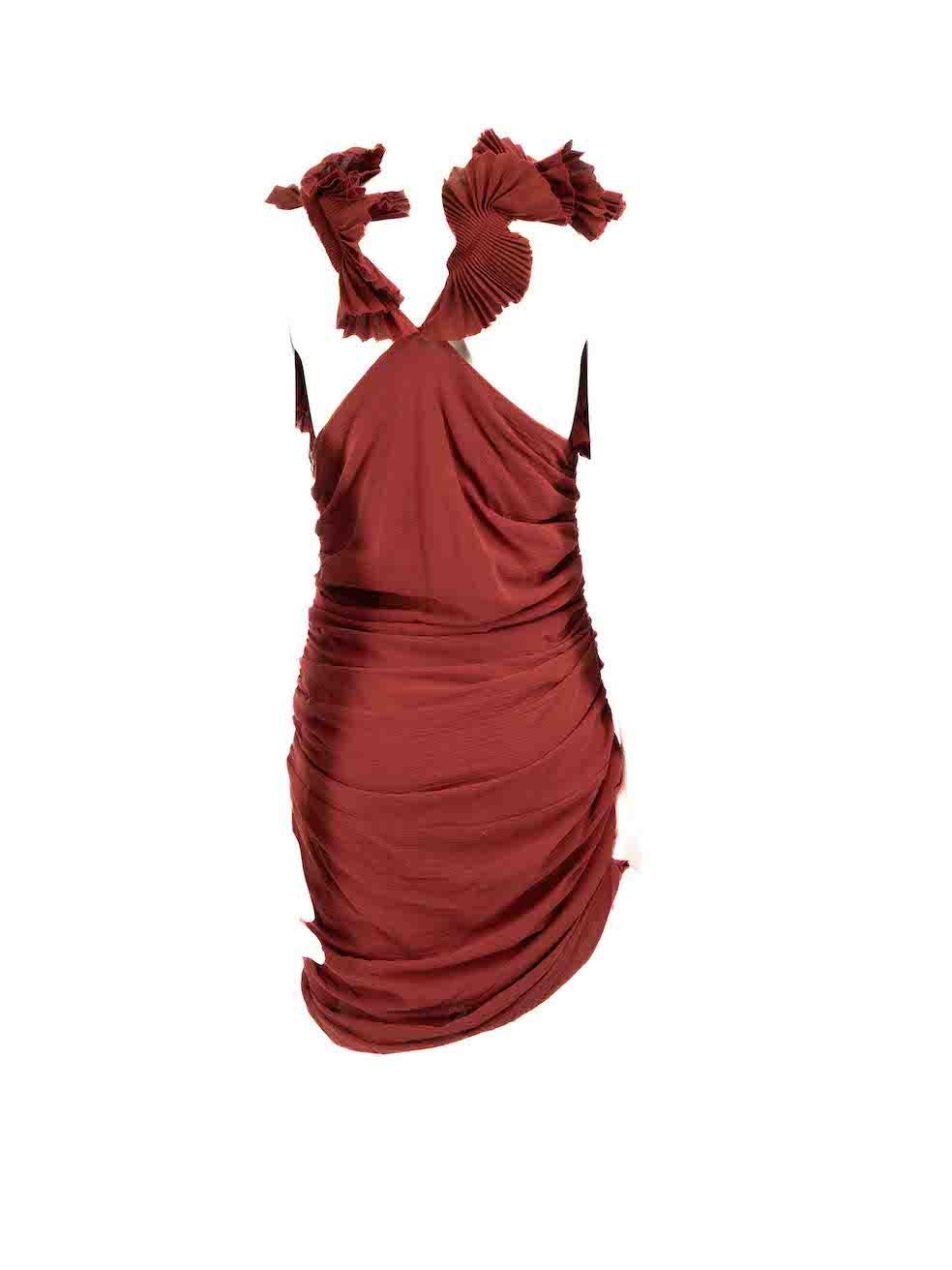 Isabel Marant Maroon Ruched Ruffle Accent Mini Dress Size L In New Condition For Sale In London, GB