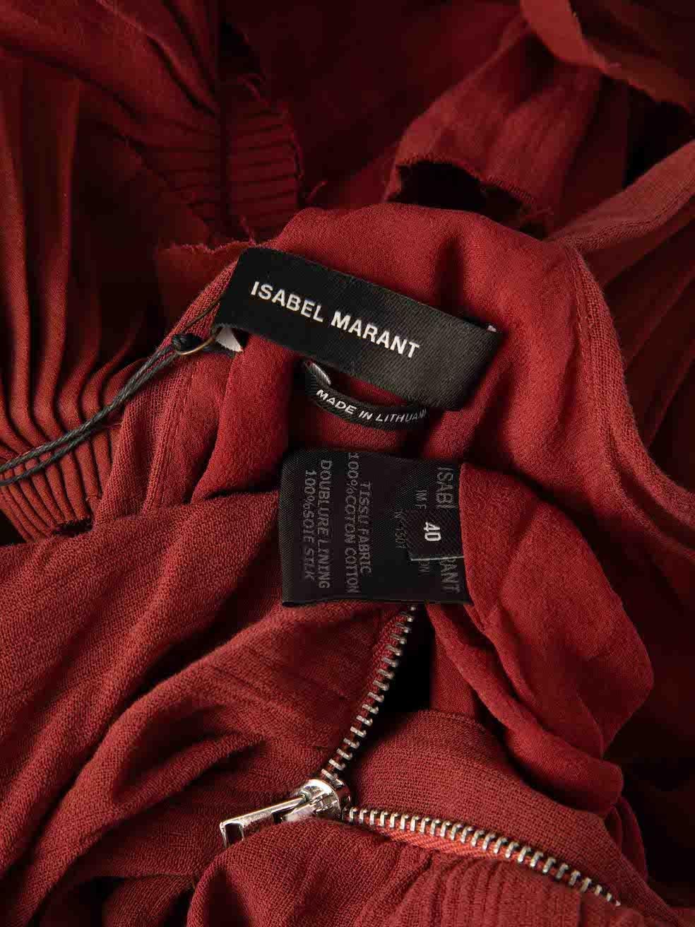 Isabel Marant Maroon Ruched Ruffle Accent Mini Dress Size L 1