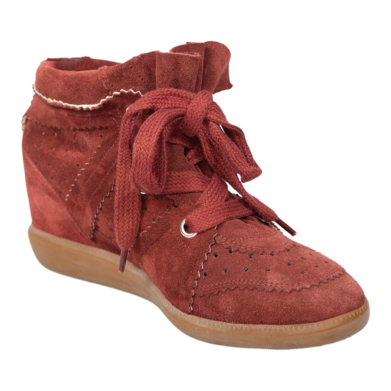 Isabel Marant Maroon Suede Wedge Bobby Trainers Size IT 37 For Sale